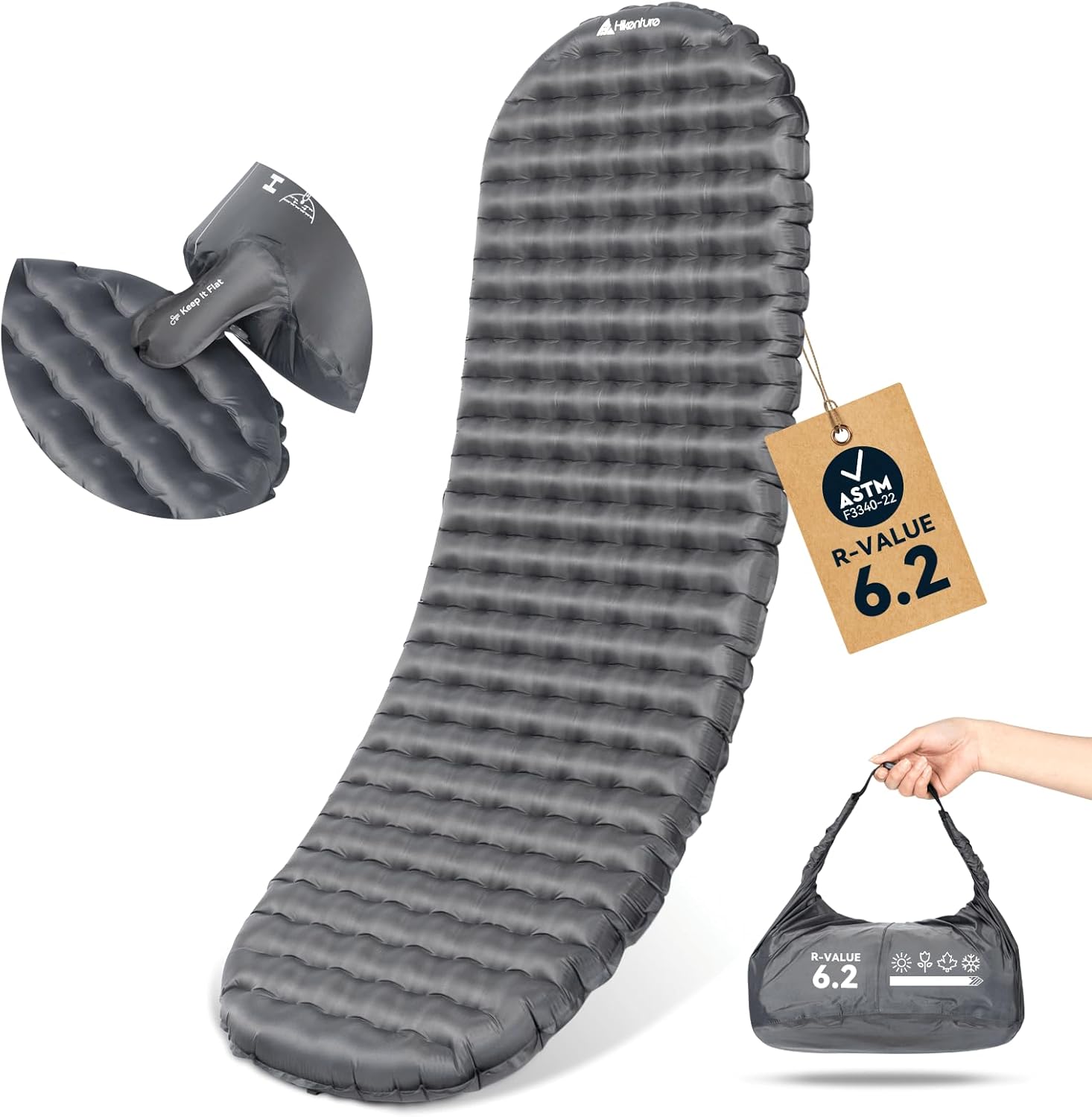 Hikenture Sleeping Pad R-Value 6.2 Insulated Camping Mattress for Cold Weather with Pump Sack(1201-A1) - Image 2