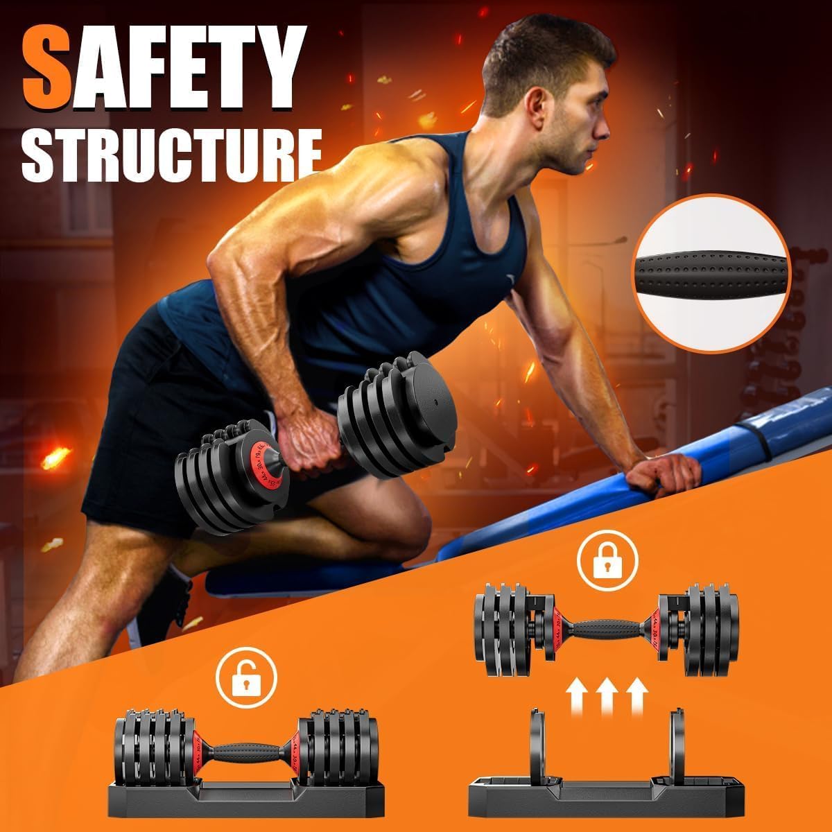 VEICK 25/55 lbs Adjustable Dumbbell with Anti-Slip Turning Handle, Fast Adjust Weight for Men Women, Exercise Equipment with Tray for Home Gym Full Body Workout Fitness - Image 5