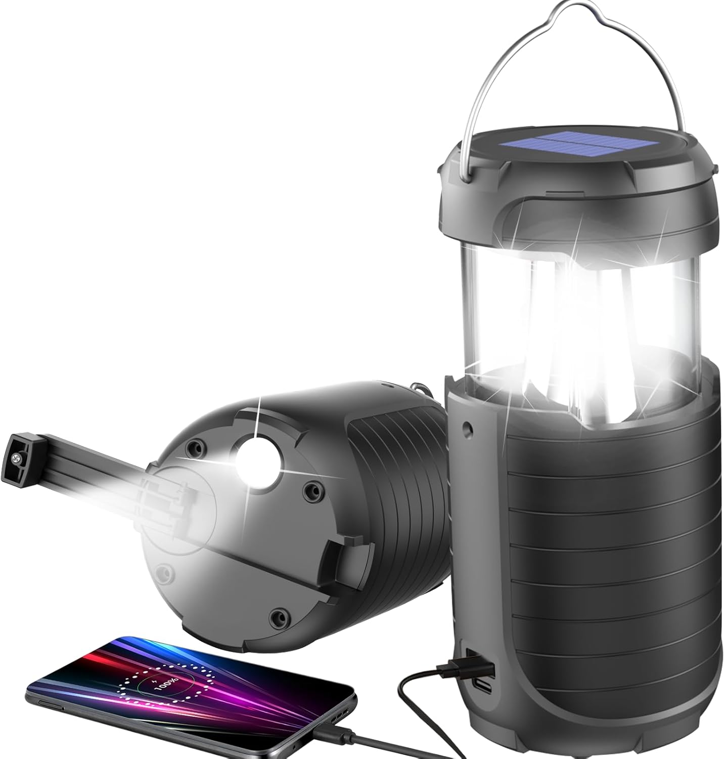 5000 Large Capacity Solar Hand Crank Flashlight with 8H Play Time, Survival Light, USB Charger for Cellphone, Portable Solar Camping Light,Electric LED Camping Lantern for Emergency - Image 2