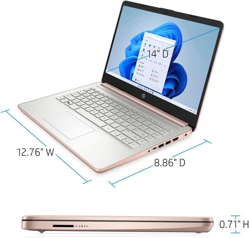 hp 2022 14in Ultra Light Laptop, Intel N4020 Processor(Up to 2.8GHz), 8GB RAM, 192GB Storage(64GB eMMC +128GB Micro SD), 1 Year Office 365, Webcam, HDMI, WiFi, USB-A&C, Google Classroom or Zoom - Image 3