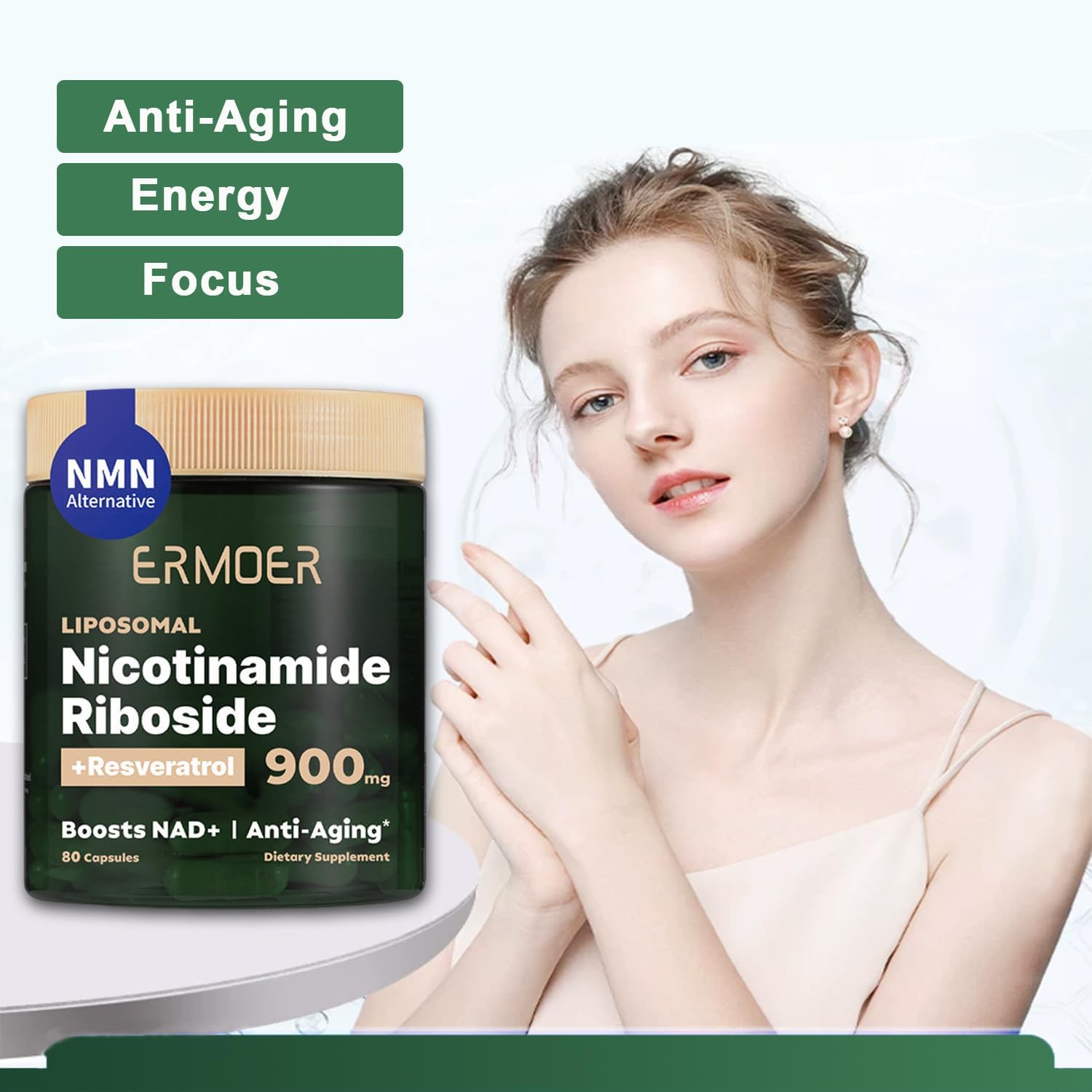 NAD Resveratrol Supplement, NAD Nicotinamide Riboside Resveratrol 900mg, Liposomal NAD+ Supplements for Women & Man, NMN Supplement Alternative for Anti-Aging, Energy (80 Capsules) - Image 8