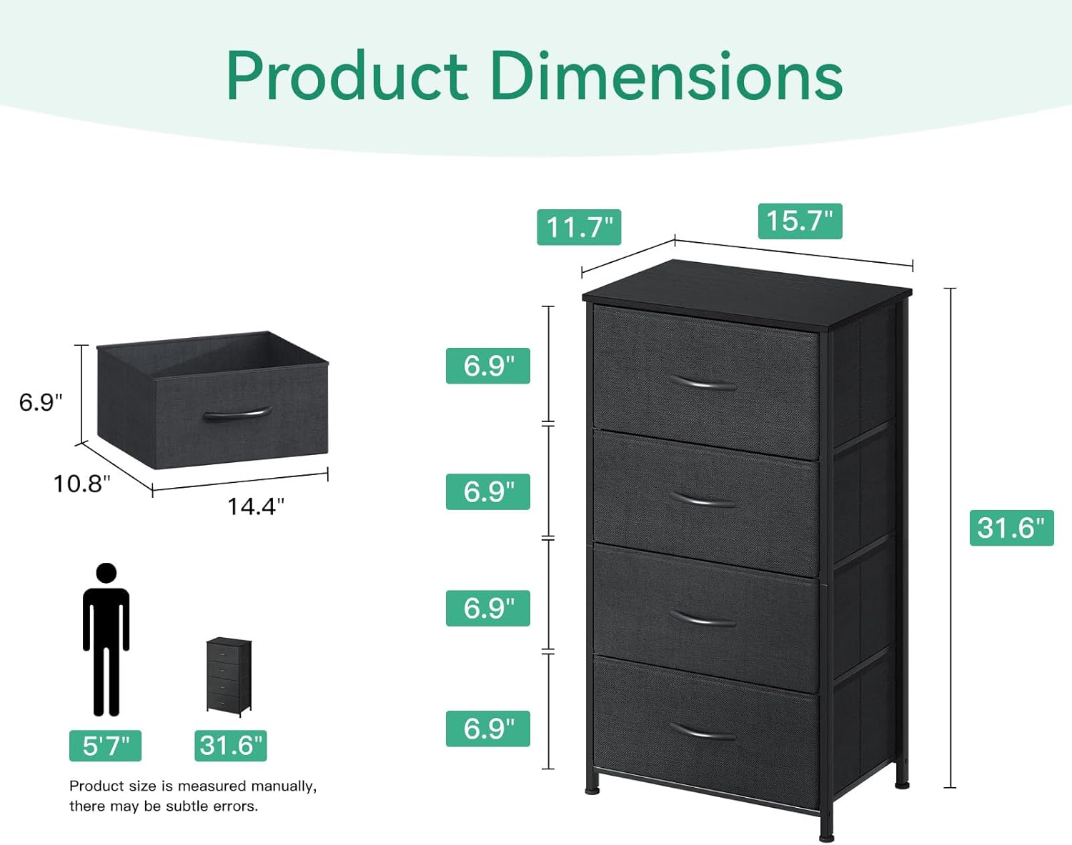AODK Dresser for Bedroom with 4 Storage Drawers, Small Dressers Chest of Drawers Fabric Dresser with Sturdy Steel Frame, Black - Image 4