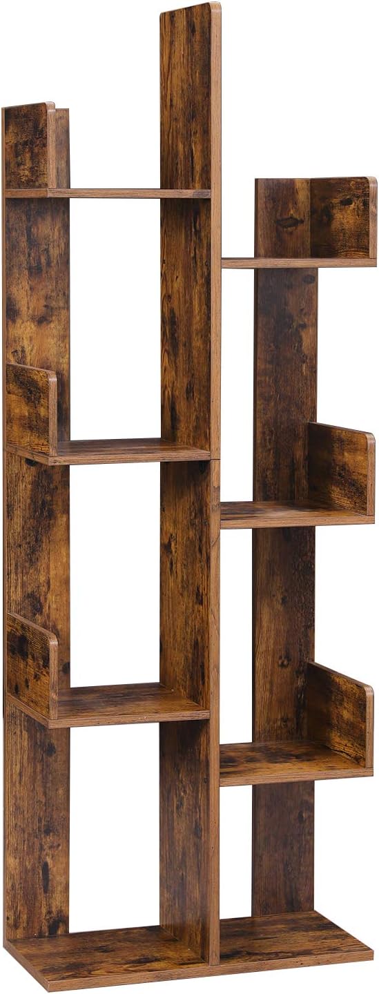 VASAGLE Bookcase, Tree-Shaped Bookshelf with 8 Storage Shelves, Rounded Corners, 19.7 x 9.8 x 55.1 Inches, Rustic Brown ULBC66BXV1 - Image 2