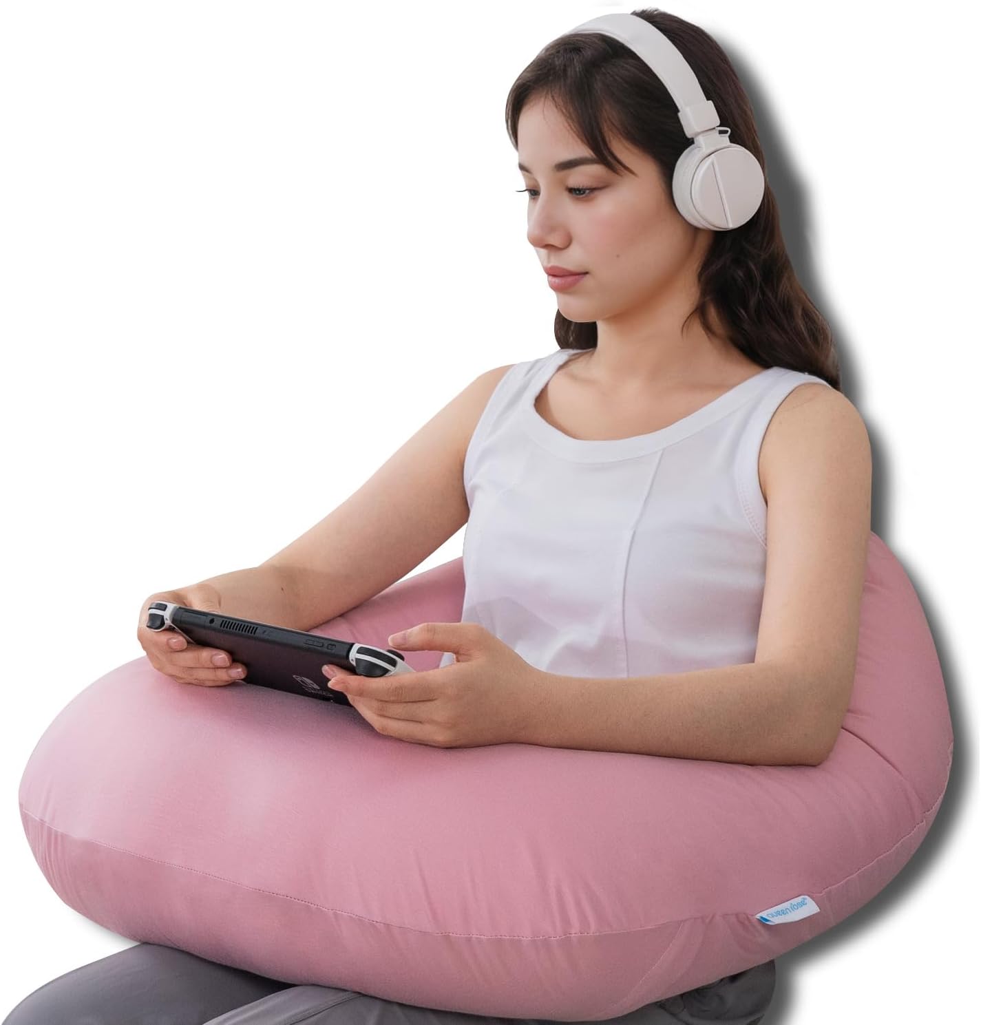 QUEEN ROSE Reading Pillow for Gaming, Lap Desk Pillow for Sitting in Bed or Sofa, Compact Arm Support Pillow for Reading, Playing or Crocheting, Cooling Pink - Image 2