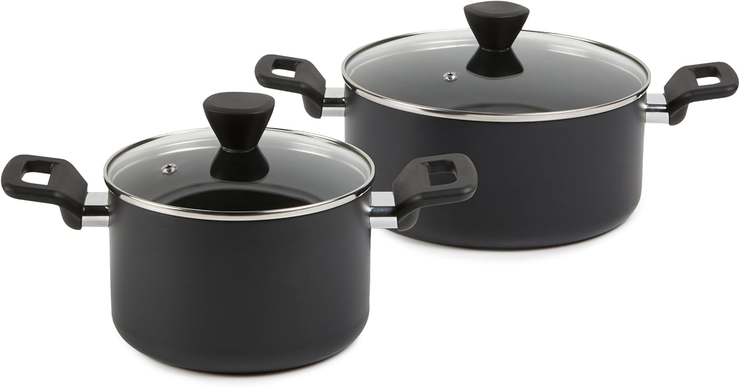Amazon Basics 10 -Piece Hard Anodized Non-stick Stackable Cookware Pots and Pans Set, Space Saving, made without PFOA, Black - Image 6