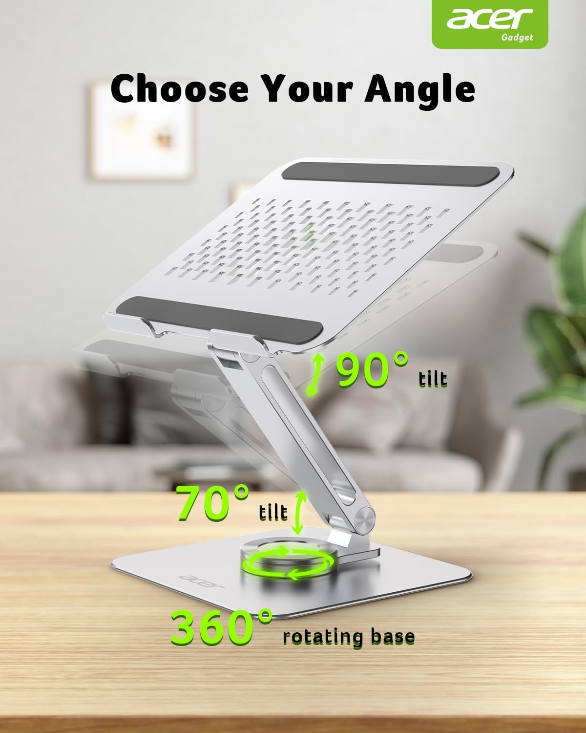 acer Laptop Stand for Desk - with 360 Swivel Base, Rotating Laptop Riser for Desk, Adjustable Computer Stand for Laptops, Ergonomic Riser Holder Foldable, Portable MacBook Pro Air (10-16") - Silver - Image 4