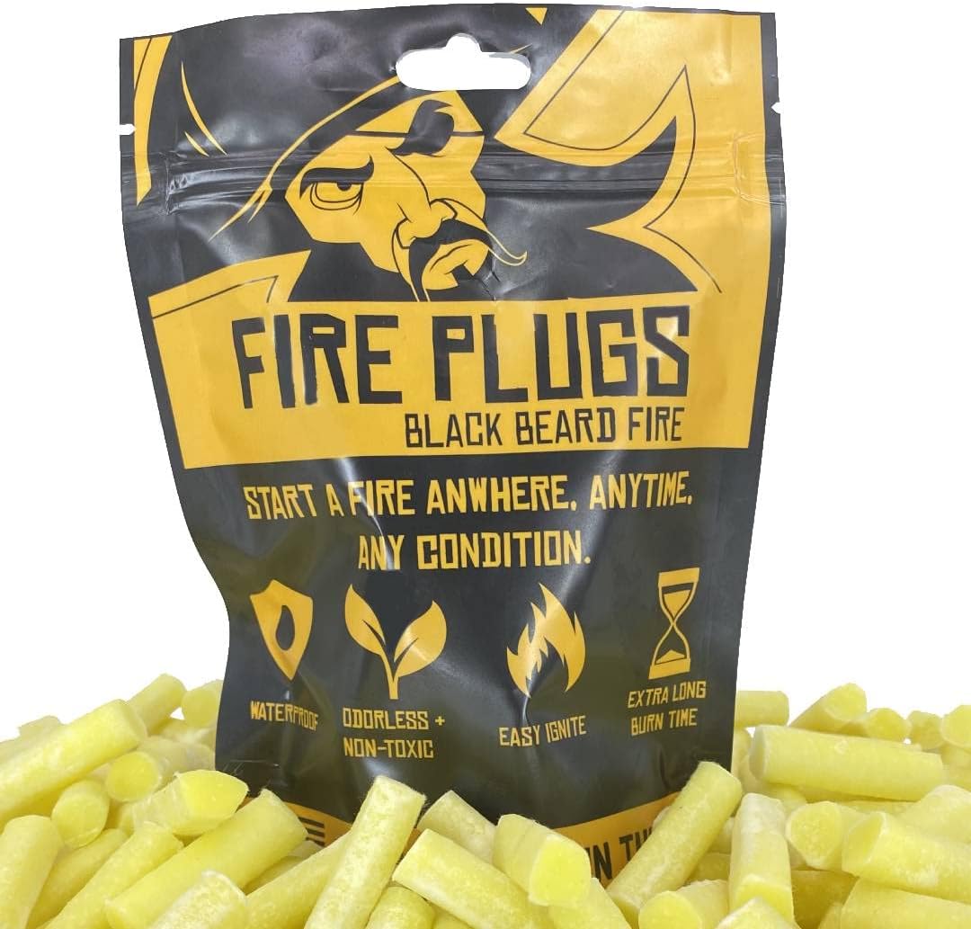 Black Beard Fire Plugs (50 Plugs) | 100% Weatherproof Fire Starter for Campfires | Can Light 50+ Fires | Extra Long Burn Time | 30 Yr Shelf Life for Emergency Survival Kits | Made in USA, Yellow - Image 2