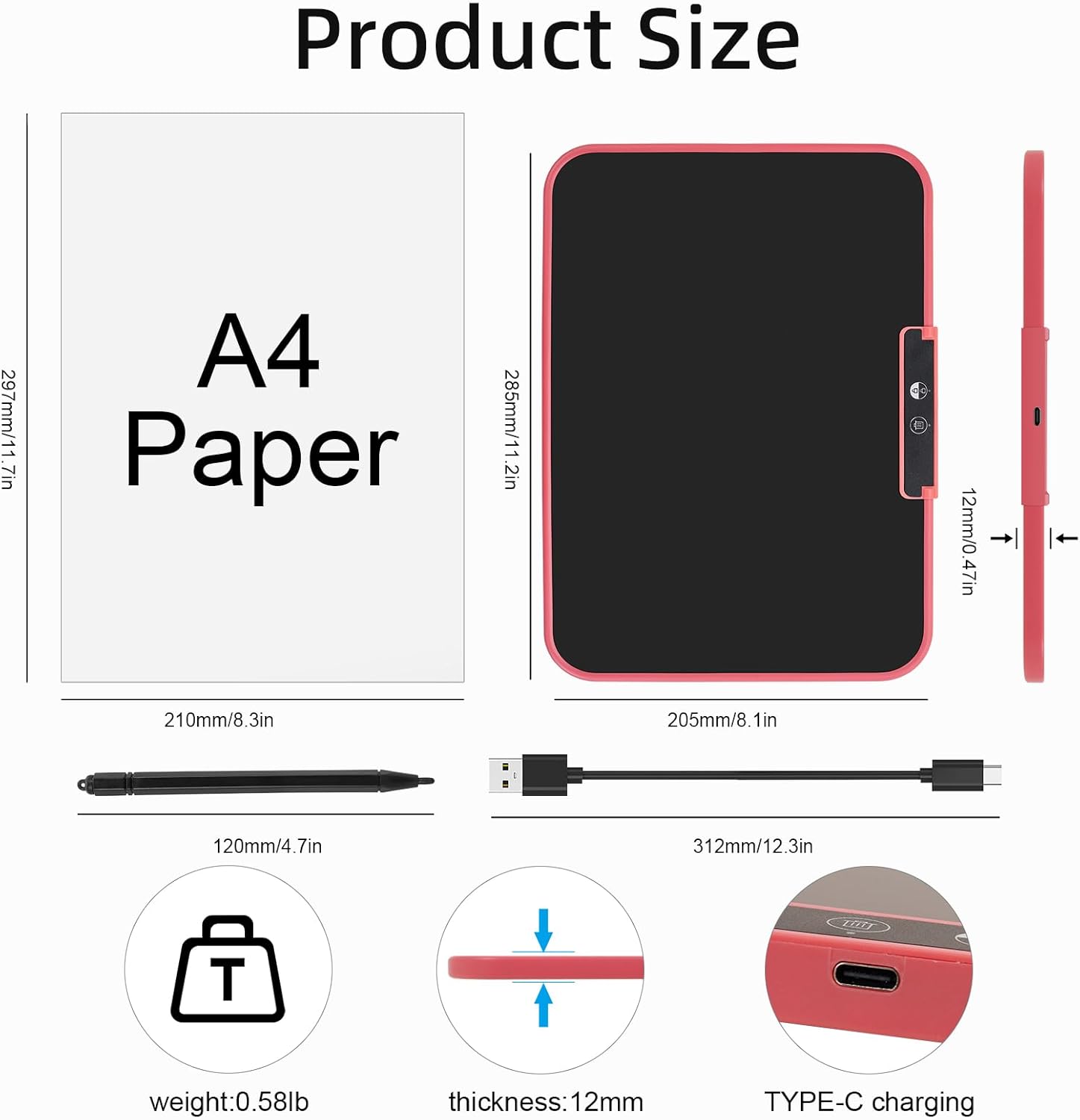 LCD Writing Tablet for Kids 13 Inch,Rechargeable Colorful Drawing Writing Board,Reusable Doodle Pad Electronic Drawing Tablet,Educational and Learning Toy for Boys Girls (Pink) - Image 3