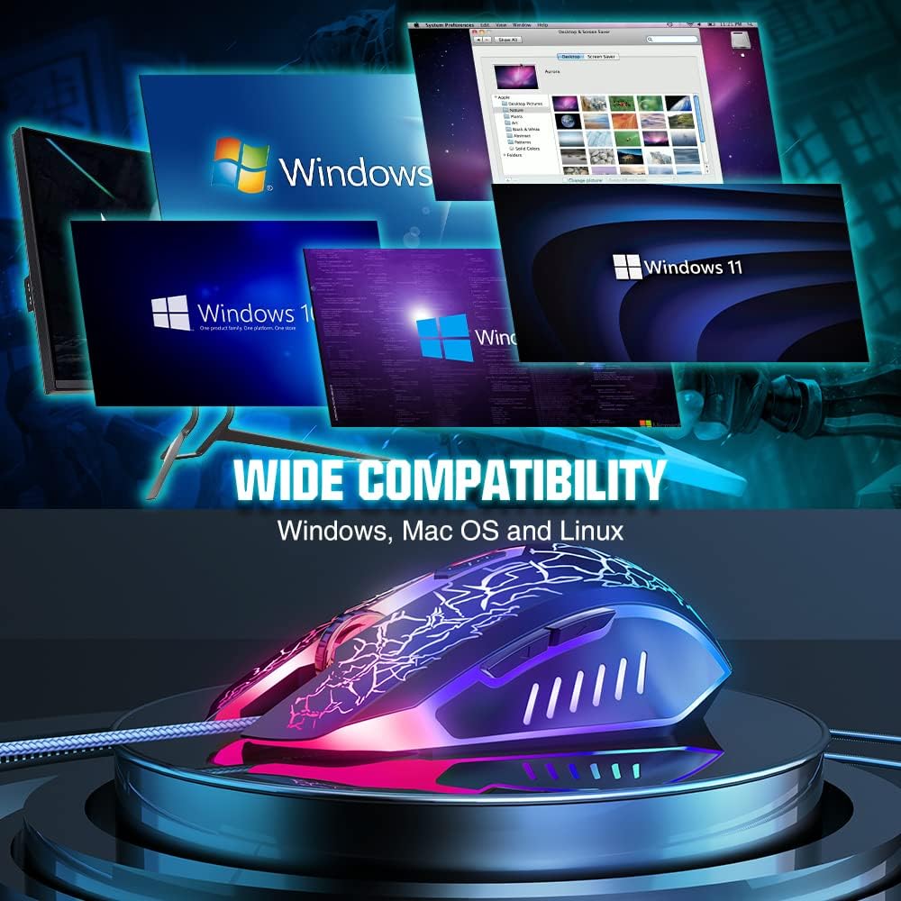 BENGOO Gaming Mouse Wired, Ergonomic Gamer Laptop PC Optical Computer Mice with RGB Backlit, 4 Adjustable DPI Up to 3600, 6 Programmable Buttons for Windows 7/8/10/XP Vista Linux -Black - Image 9