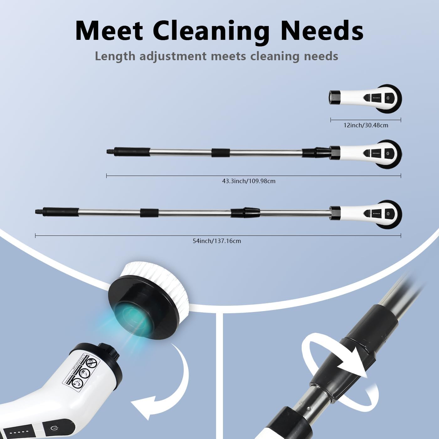 Electric Spin Scrubber,Cordless Cleaning Brush Spin Scrubber,Power Scrubber 2 Adjustable Speeds,7 Replaceable Brush Heads (White) - Image 7