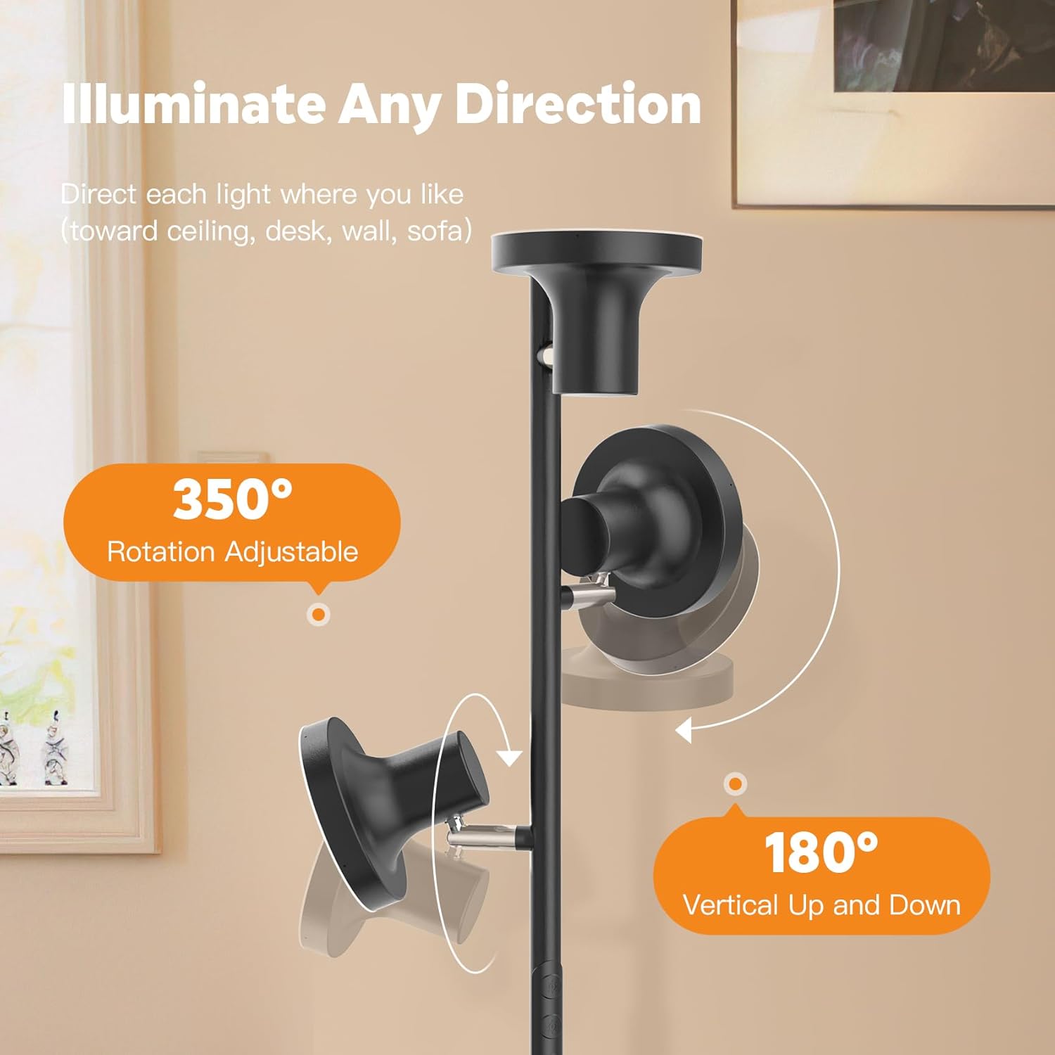 36W LED Tree Floor Lamp, Modern Dimmable Standing Lamp with Remote & Touch Control, 4 Color Temperatures, 3 Rotatable LED Light Floor Lamps for Living Room, Bedroom, Office - Image 5