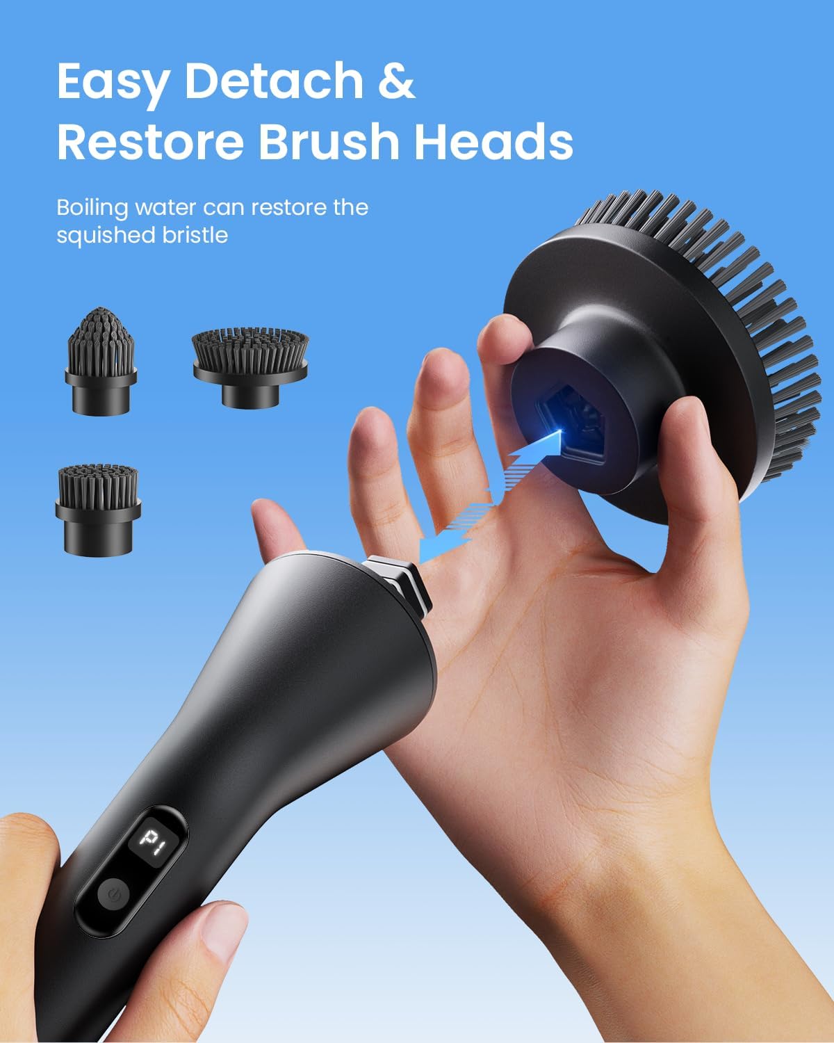 Leebein Electric Spin Scrubber, 2025 New Cordless Cleaning Brush Bathroom Scrubber, IPX7 Waterproof Shower Scrubber with 7 Brush Heads, Extendable Long Handle and 2 Speeds Scrubber for Bathtub Floor - Image 6