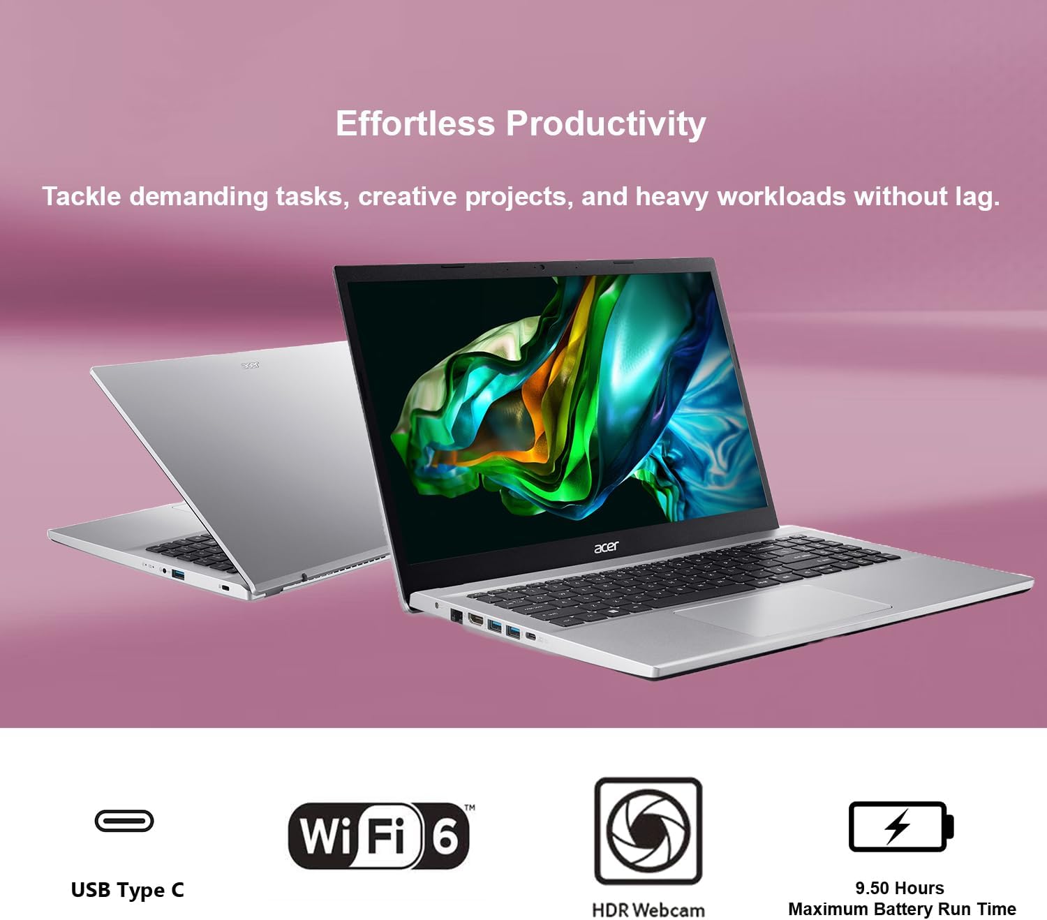 acer Aspire 3 Laptop | 15.6" FHD (1920 x 1080) Display | AMD Radeon | 8-Core AMD Ryzen 7-5700U | 32GB RAM | 1TB SSD (512GB PCIe SSD withHP P500 512GB Portable SSD) | WiFi-6 | Windows 11 Home - Image 4