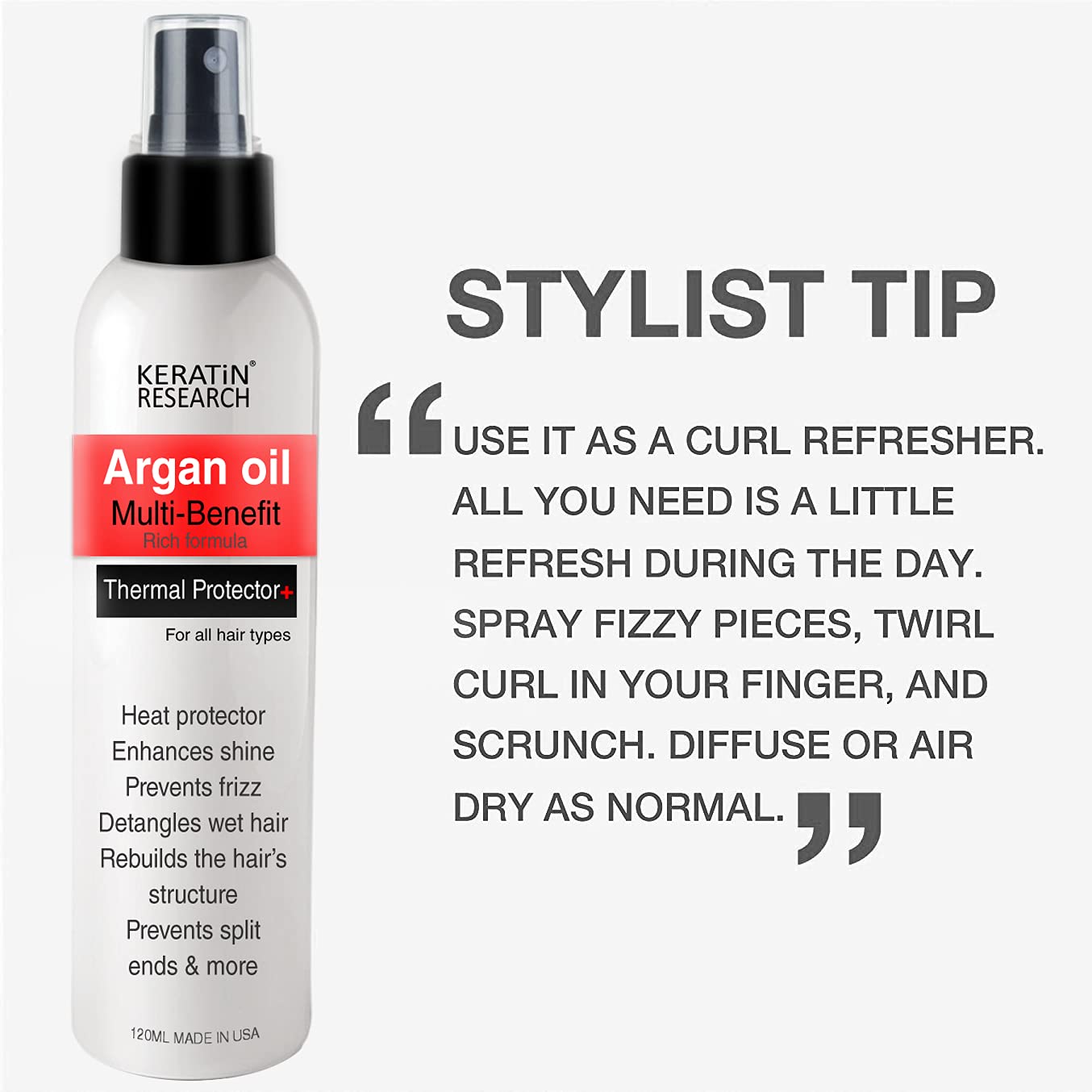 Thermal Hair Protector Spray - Enhances Shine, Eliminates Frizz, Detangles, Prevents Split Ends, Replenishes Nutrients, Heat Activated for Styling - Image 7