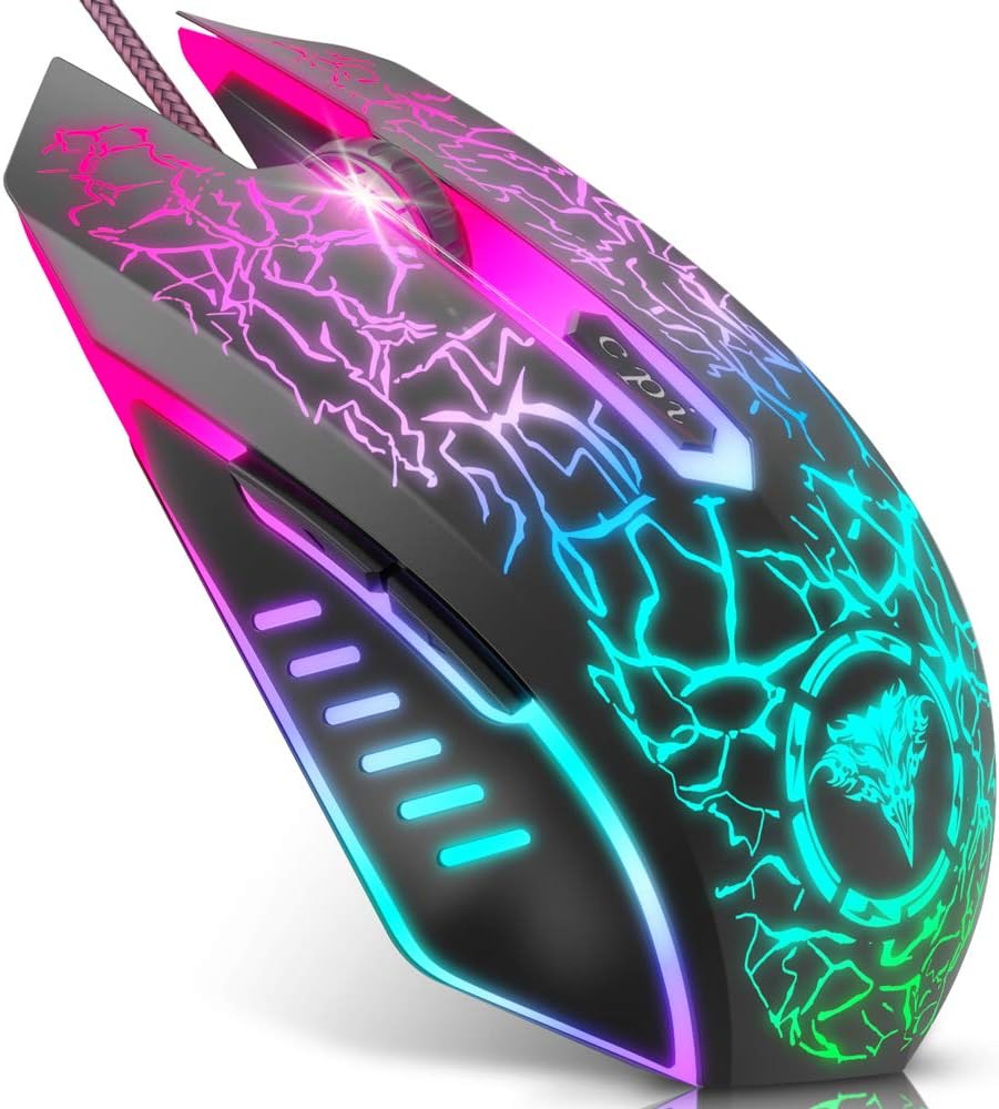 BENGOO Gaming Mouse Wired, Ergonomic Gamer Laptop PC Optical Computer Mice with RGB Backlit, 4 Adjustable DPI Up to 3600, 6 Programmable Buttons for Windows 7/8/10/XP Vista Linux -Black - Image 2