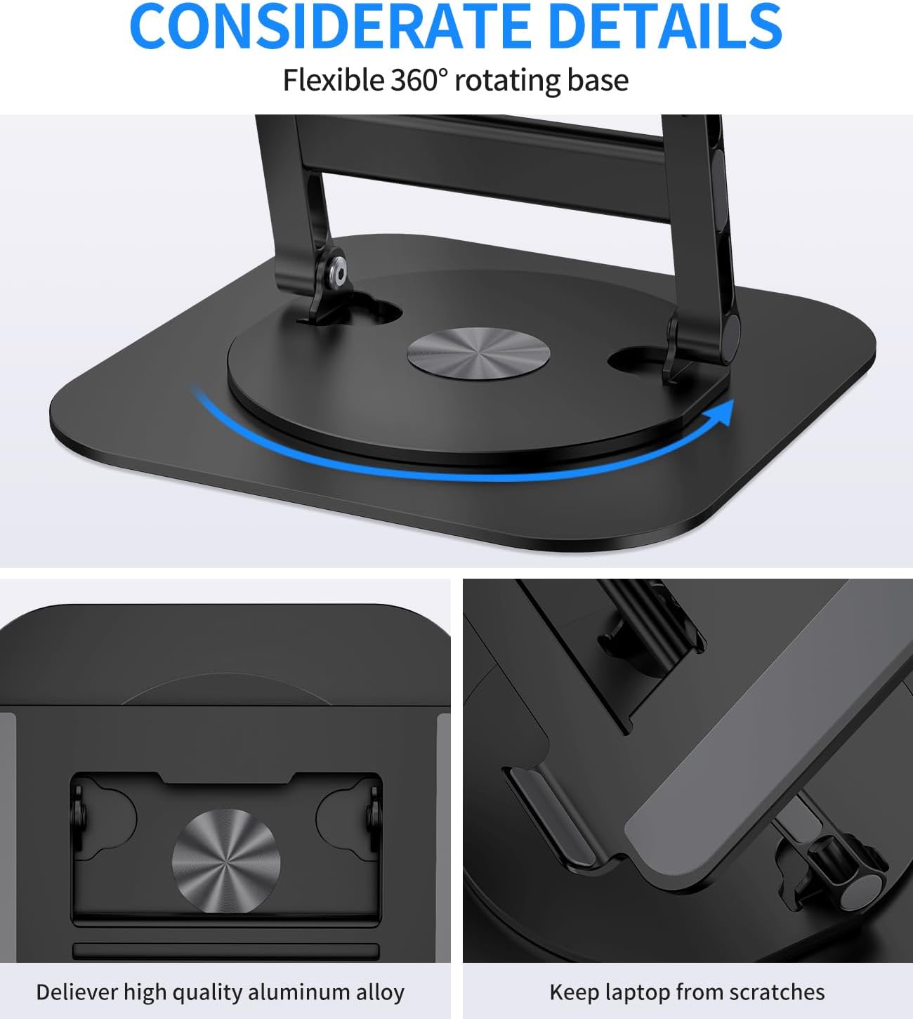 Adjustable Laptop Stand with 360 Rotating Base, Stable Computer Stand for Laptop Ergonimic Foldable Laptop Riser for Desk Compatible with MacBook Pro/Air Notebook up to 16 Inches, Black - Image 6