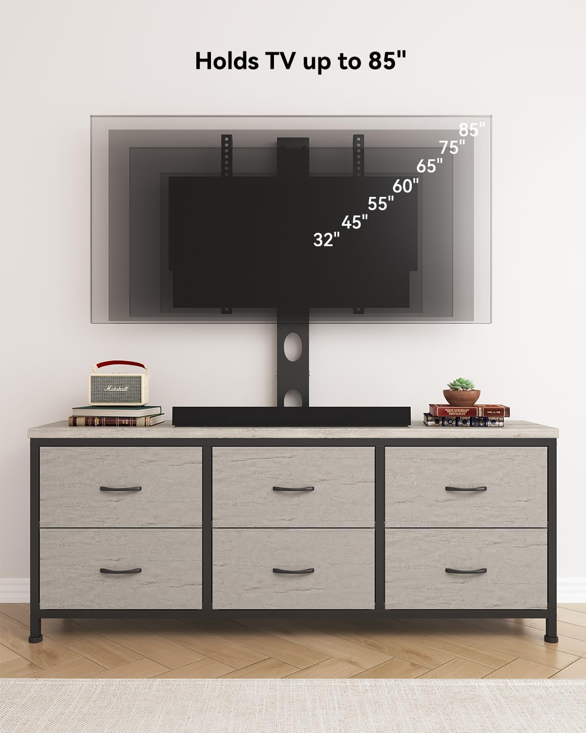 TV Stand with Mount, Fabric Dresser with 6 Drawers for 32/45/55/60/65/75/85 inch TVs, Dresser Entertainment Center, Modern Media TV Console Table - Image 8