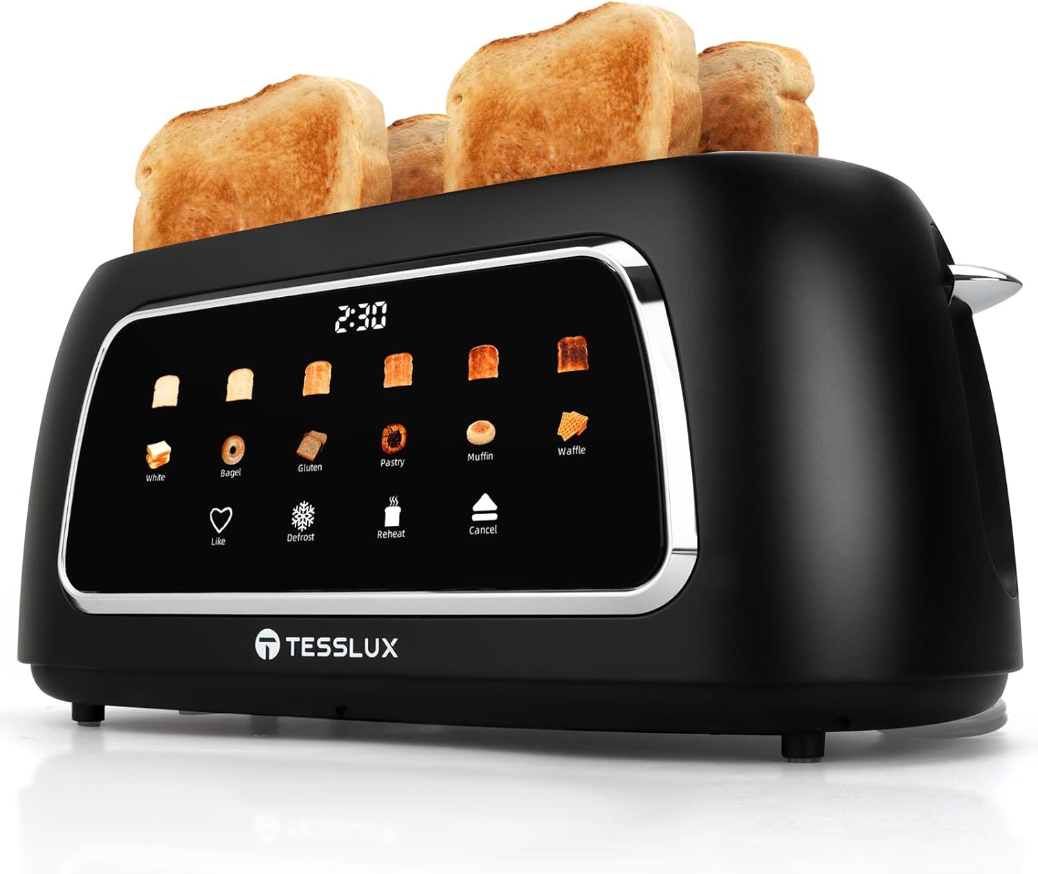 4 Slice Toaster with Touch Screen Control, 1.5" Wide Long Slots, 6 Browning Levels & 6 Bread Types, Digital Timer, Memory, Defrost, Reheat (BLACK) - Image 2