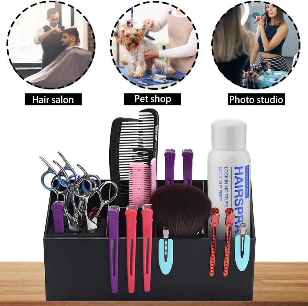 Noverlife Hair Scissors Large Storage Box, Shear Holder for Hair Salon, Scissor Holder, Hairdressing Combs Clips Scissors Professional Hairdressing Combs, Clips, Brushes Storage Racks Tool Box - Black - Image 3