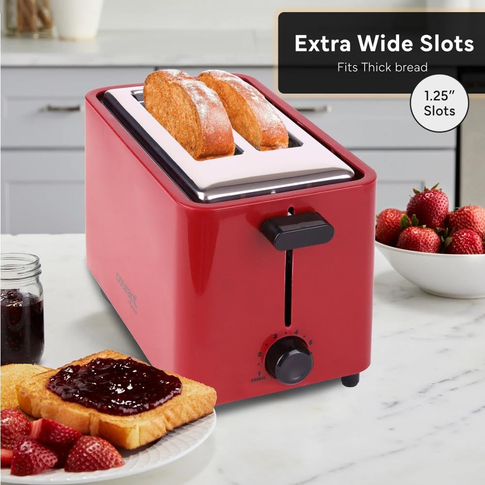 Courant 2-Slice Toaster Cool Touch with Extra Wide Slots For Bread, Bagels & Waffle with 6 Adjustable Shade Settings, CrumbTray & Cancel Function Extra-Lift Feature, compact Design – Red - Image 3