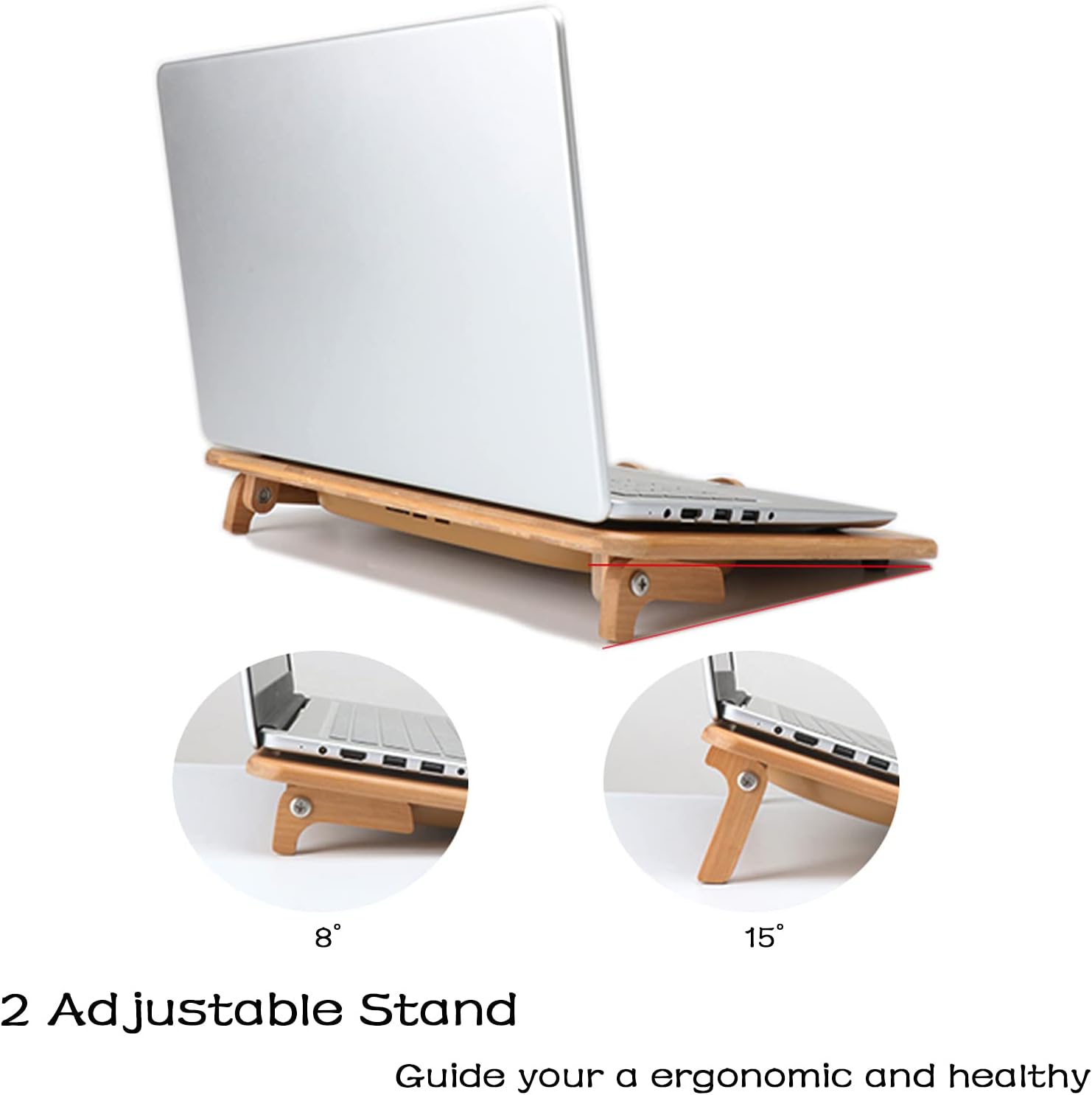 SUMISKY Laptop Stand Cooling Pad 100% Bamboo Adjustable Laptop Desk with 2 Quiet Cooling Fans Blue Light and 2 USB Ports Ergonomic Cooler Pad - Image 7