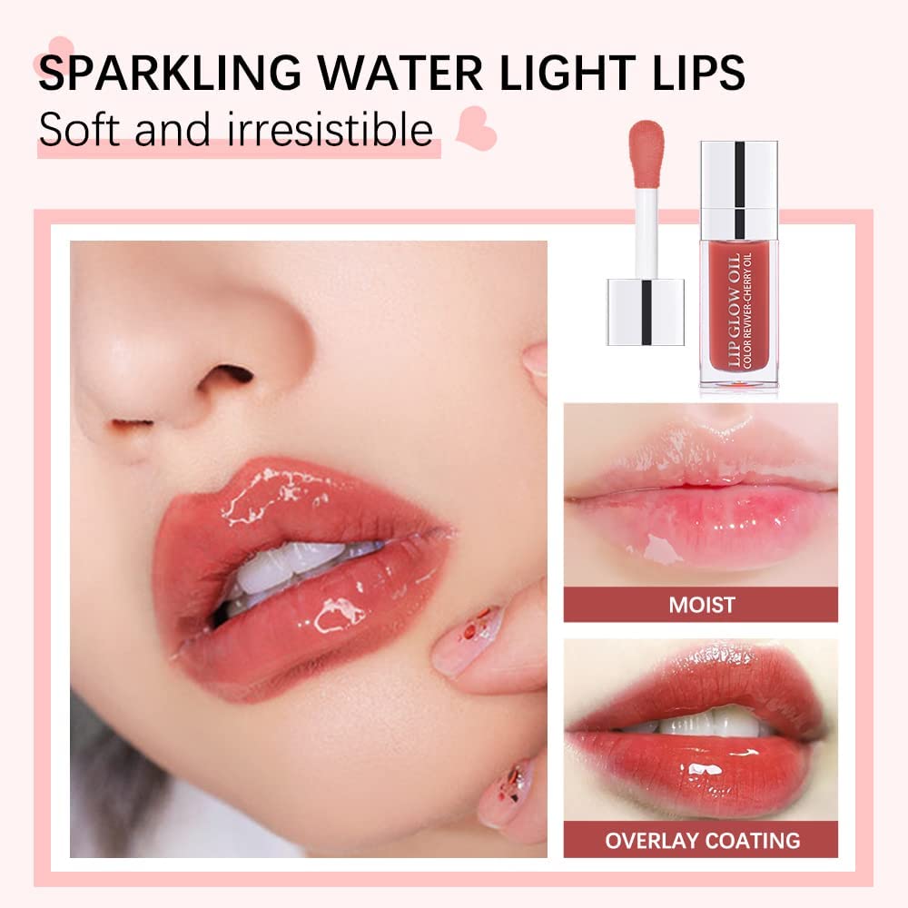 Hydrating Lip Glow Oil, Moisturizing Gloss, Plumping, Non-Sticky Long Lasting, Transparent Tinted, Reduces Lines (Raspberry) - Image 4
