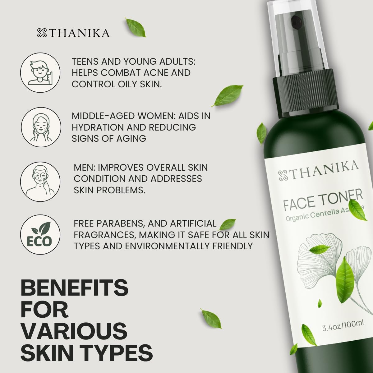 Organic Centella Asiatica Face Toner - Hydrating Toner for Face to Moisturize, Refresh, and Improve Skin Texture - Gentle Daily Facial Mist for All Skin Types - 3.4 fl oz - Image 6