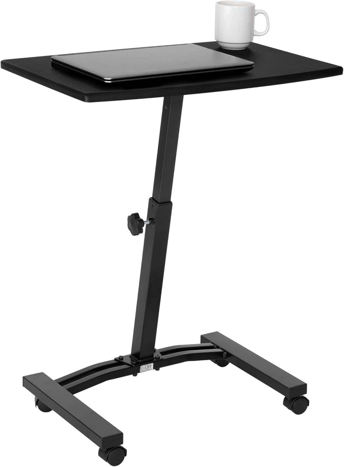 Seville Classics Airlift Mobile Height Adjustable Laptop Stand Computer Workstation for Sitting Classroom Home Office Medical Table w/Wheels, Flat Desk 24", Black - Image 2
