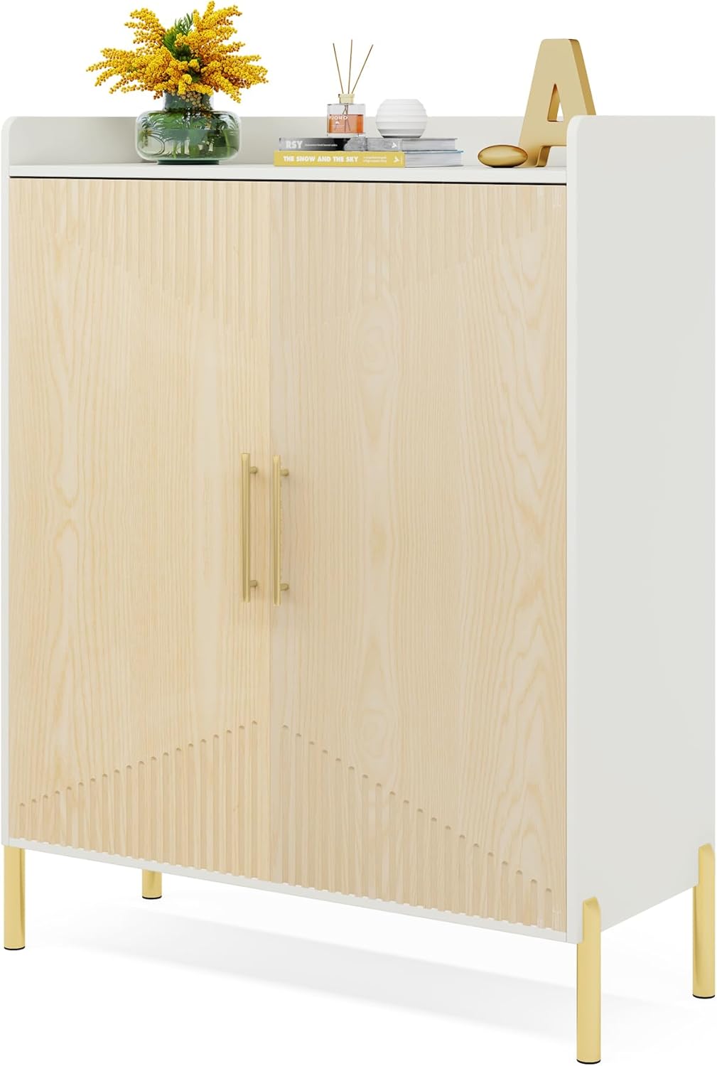 Tribesigns Large Shoe Cabinet with Doors, 6-Tier Entryway Shoe Storage Cabinet with Shelves, 30 Pairs Modern Shoes Rack Organizer for Hallway, Closet, Bedroom, Living Room (White/Natural) - Image 9
