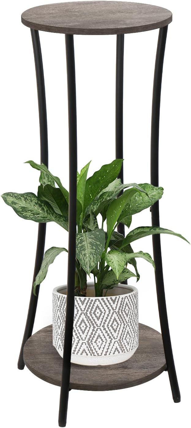 YINMIT Plant Stand Indoor,2 Tier Round Potted Holder Rack,Flower Pot Stand Shelf,Round Supports Rack,Corner Plant Shelf for Balcony Garden Patio Living Room,Grey - Image 2