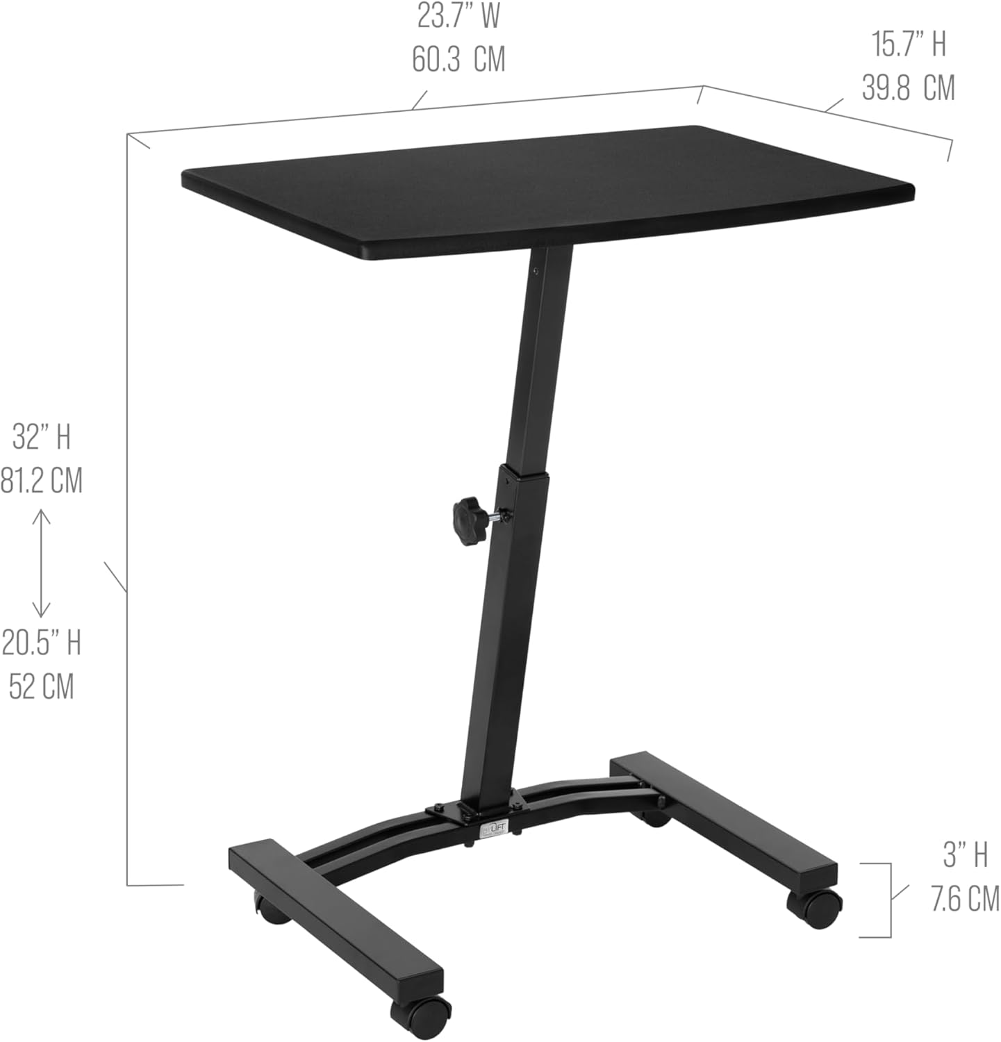 Seville Classics Airlift Mobile Height Adjustable Laptop Stand Computer Workstation for Sitting Classroom Home Office Medical Table w/Wheels, Flat Desk 24", Black - Image 4
