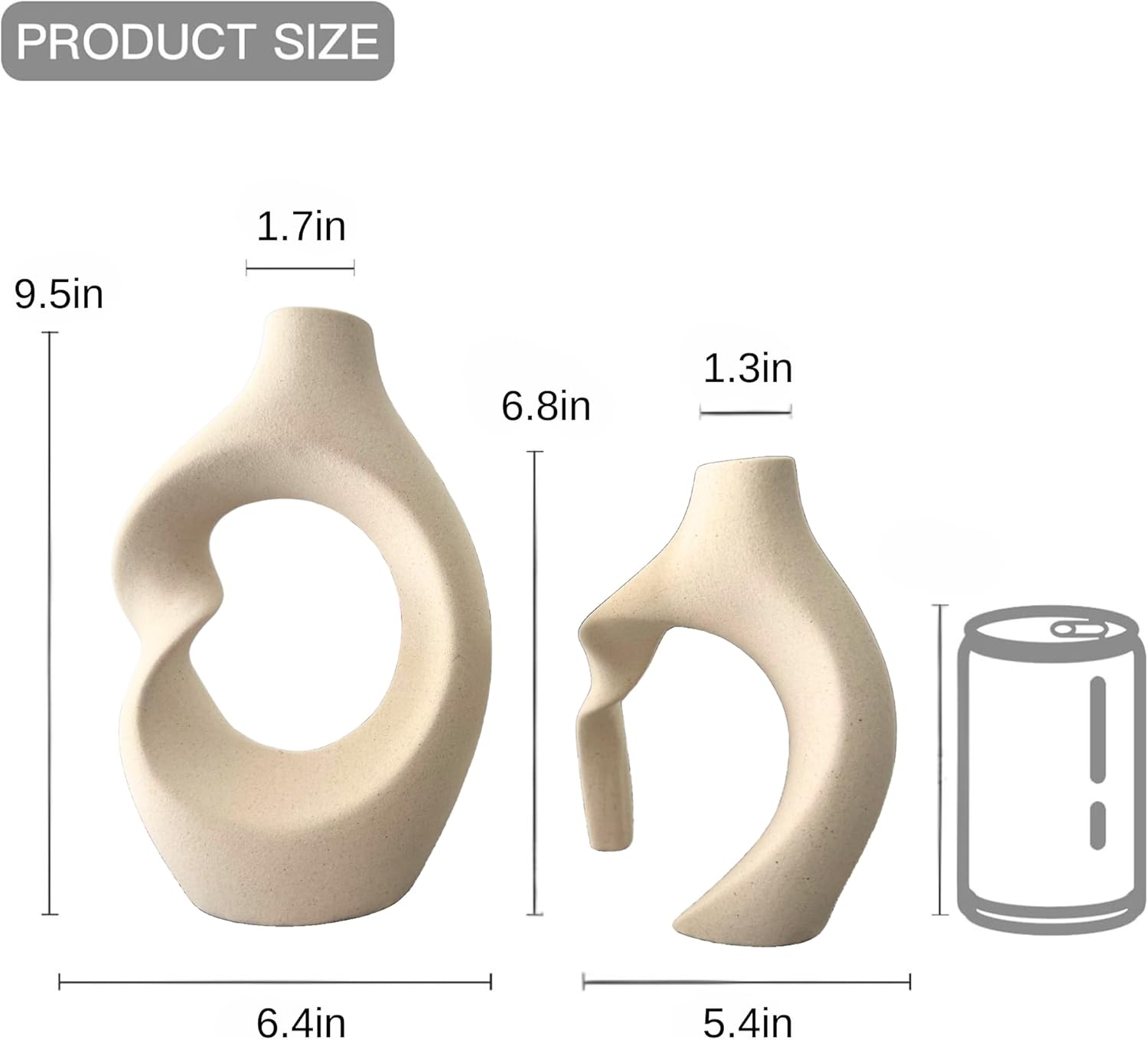 Ceramic Vase Set of 2 – Hollow Donut Flower Vase for Home Decor, Modern Nordic Boho Aesthetic Vases for Coffee Table Decor, Bookshelf Decor, Living Room, Entryway, Office Display (Cream White) - Image 3