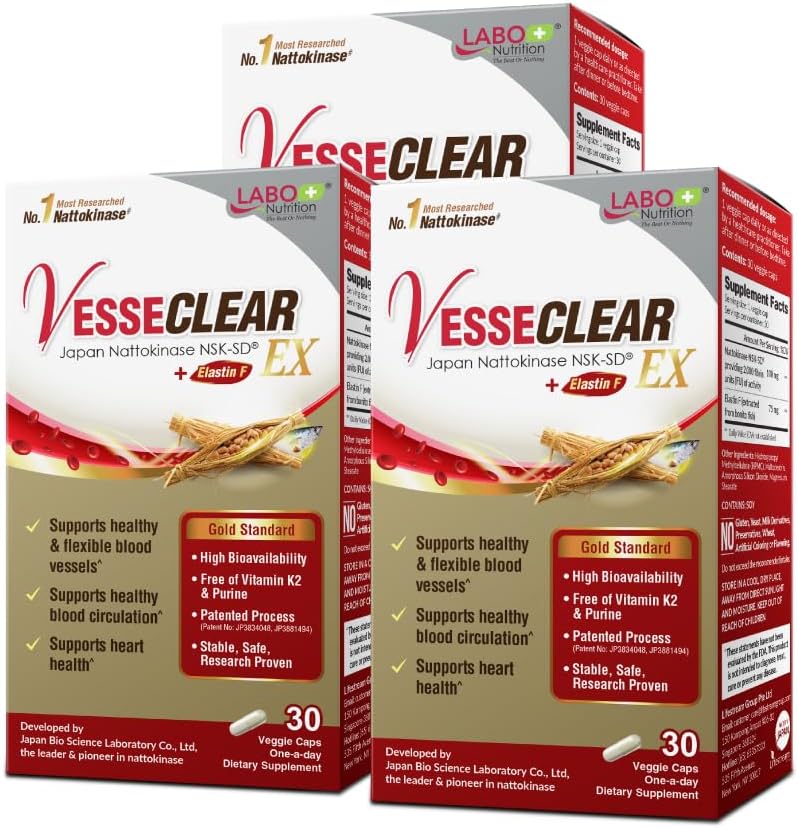 LABO Nutrition VesseCLEAR EX: Nattokinase NSK-SD+Elastin F for Clean & Flexible Blood Vessel. Japan's Most Clinically Studied, Functional Dose, Acid-Resistant/Delayed Release Capsules, 90 Count - Image 2
