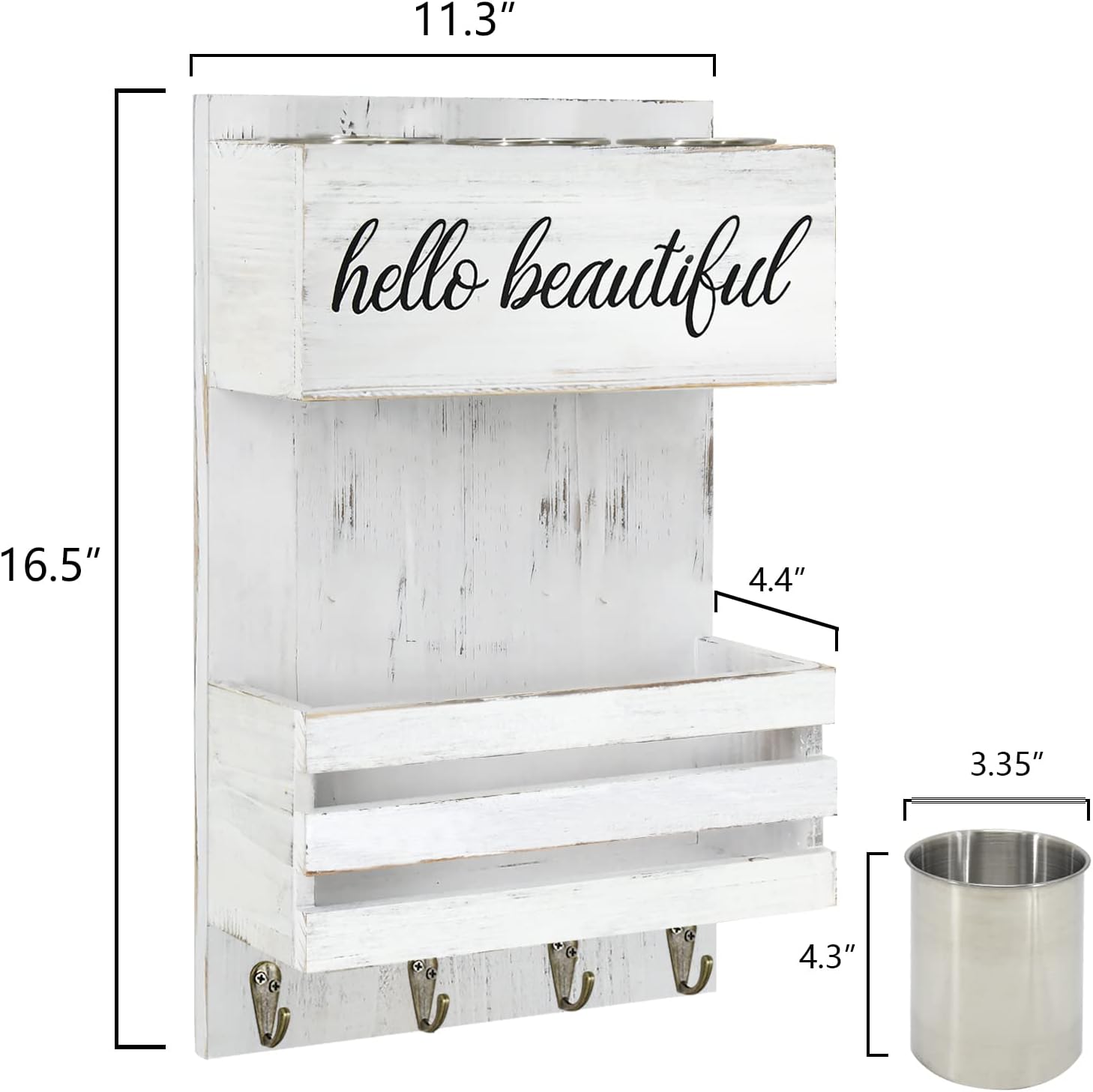 Rustic Hair Tool Organizer Wall Mount, 2 Layer Hair Dryer Holder Wall Mounted, Bathroom Hair Care and Styling Tool Organizer for Wall, Hair Accessories Organizer with Shelf for Makeup, Toiletries - Image 8