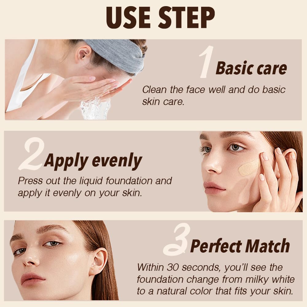 Foundation 4 in 1 - Color Changing Foundation, Medium Spectrum with SPF 50, Hypoallergenic Hydrating Liquid Concealer, Long-lasting & Waterproof Natural Finish - 1.06 fl oz - Image 7