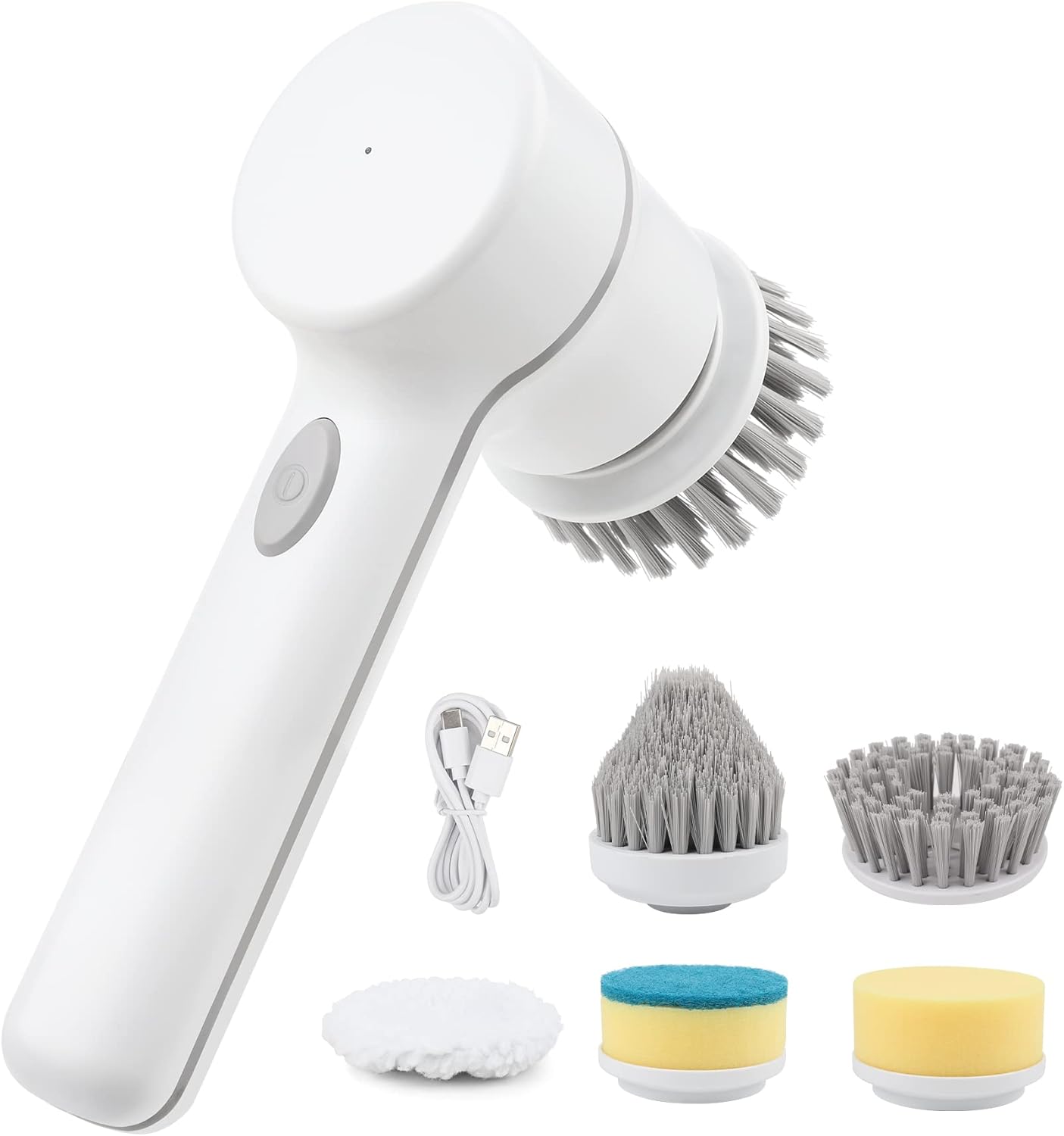 Electric Spin Scrubber Cordless Power Cleaning Brush with 5 Replaceable Brush Heads Rechargeable Scrubber for Bathroom Tub Sink Kitchen Dishes Tile Window Floor Grout, White - Image 8