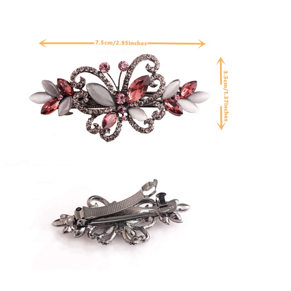 4 Packs Heart Shaped Crystal Butterfly Flower Vintage Hair Barrettes Peacock Rhinestones French Hair Clip Bridal Wedding Formal Event Jewelry Accessory for Women Girls - Image 4