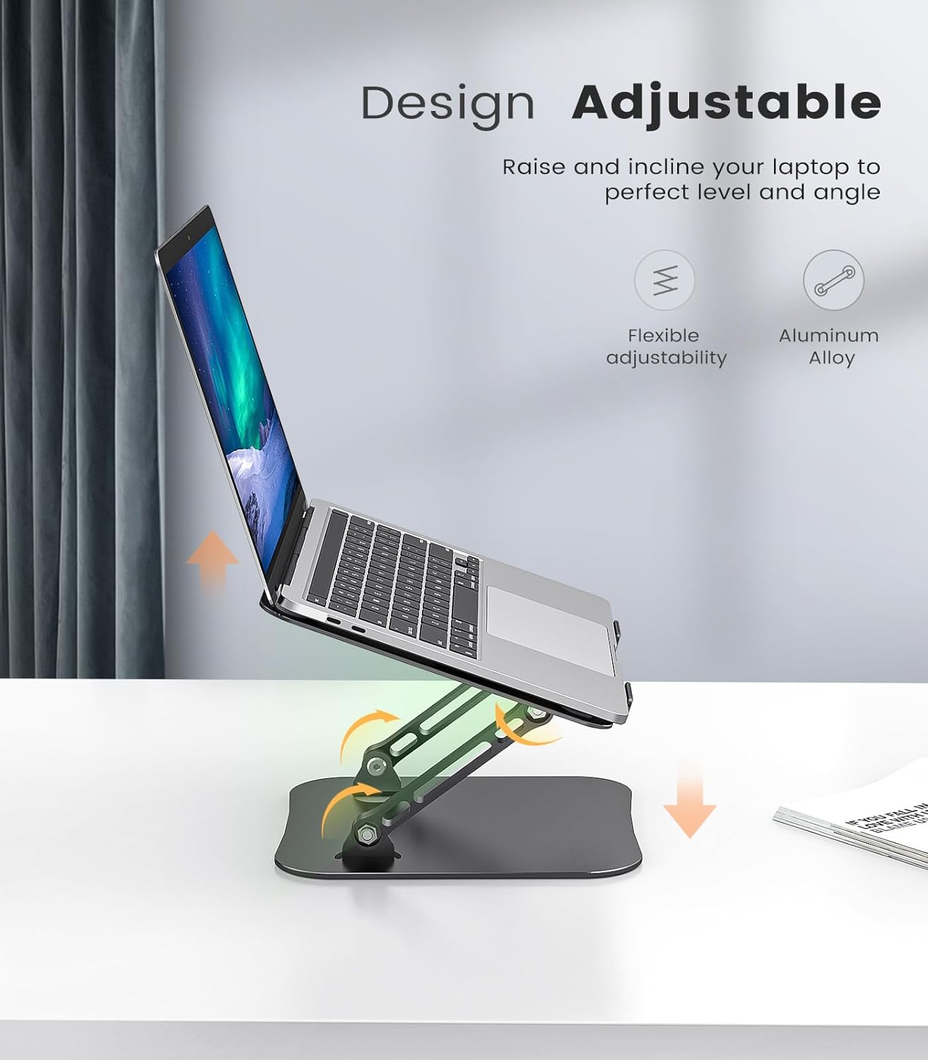 Adjustable Laptop Stand for Desk, Aluminum Portable Laptop Stand, Lightweight 500g, Foldable Ergonomic Computer Notebook stand Holder for 11-16" MacBook Air Pro, Dell XPS,HP Computer Notebook, Black - Image 3