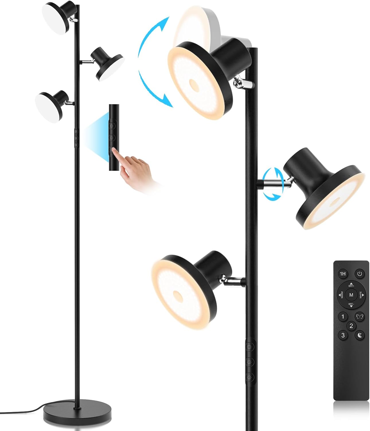 36W LED Tree Floor Lamp, Modern Dimmable Standing Lamp with Remote & Touch Control, 4 Color Temperatures, 3 Rotatable LED Light Floor Lamps for Living Room, Bedroom, Office - Image 2