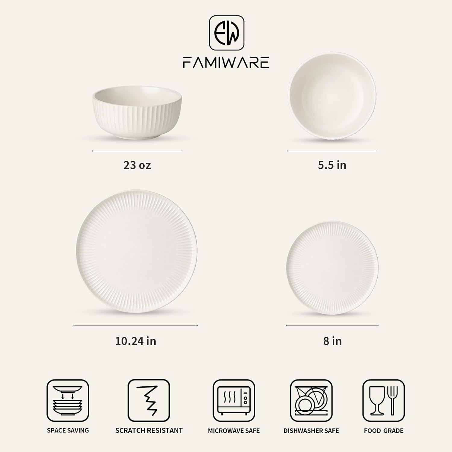 famiware Dinnerware Sets with Mugs, Plates and Bowls Dish Set of 6 (24 Pieces) - Dishwasher & Microwave Safe, Chip Resistant, Reactive Glaze - Image 5