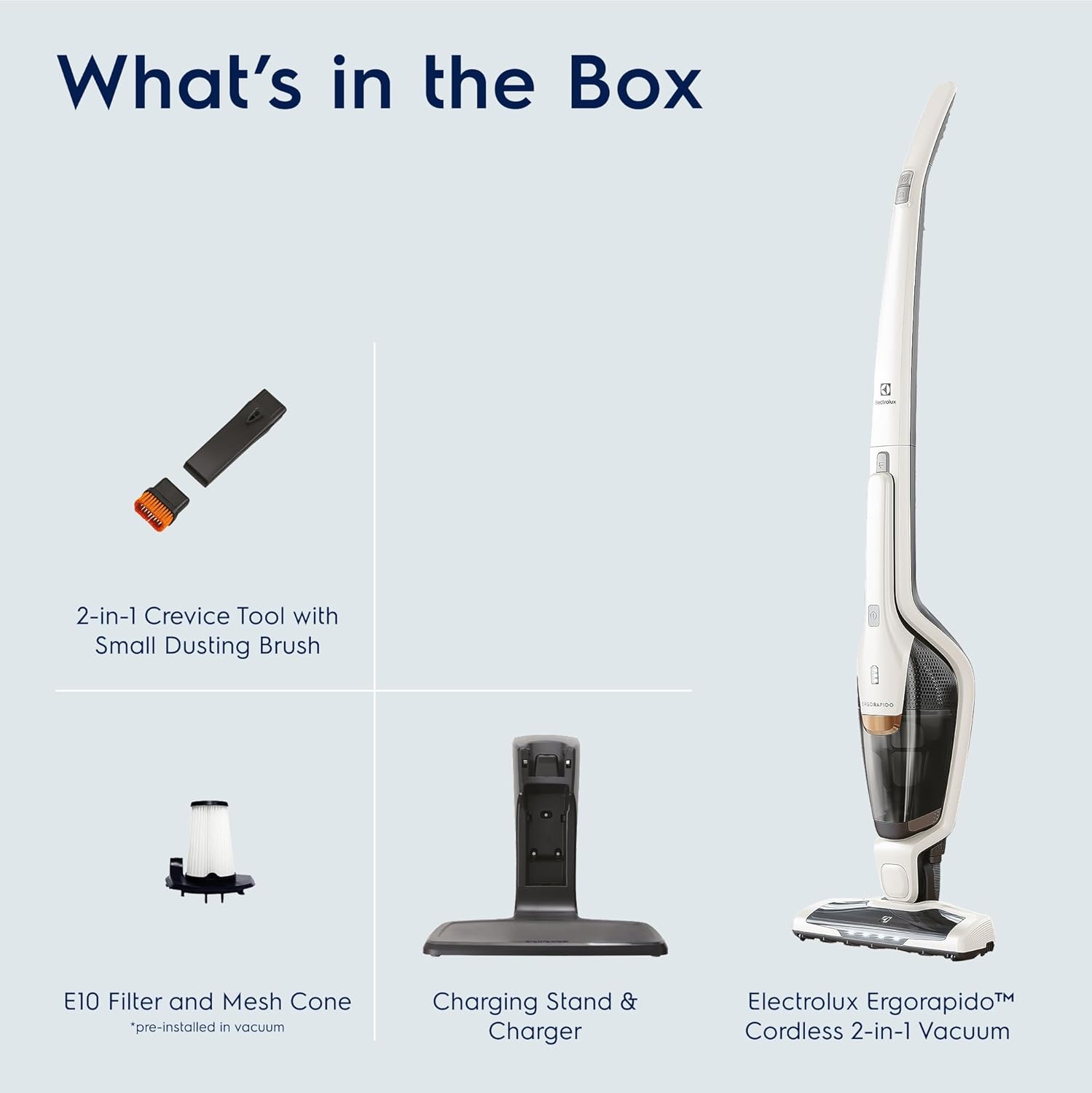 Electrolux Ergorapido Cordless 2-in-1 Vacuum Cleaner with High Suction Power and 180-Degree EasySteer Mobility, 48-Minute Run Time, 2 Power Modes, Satin White - Image 3