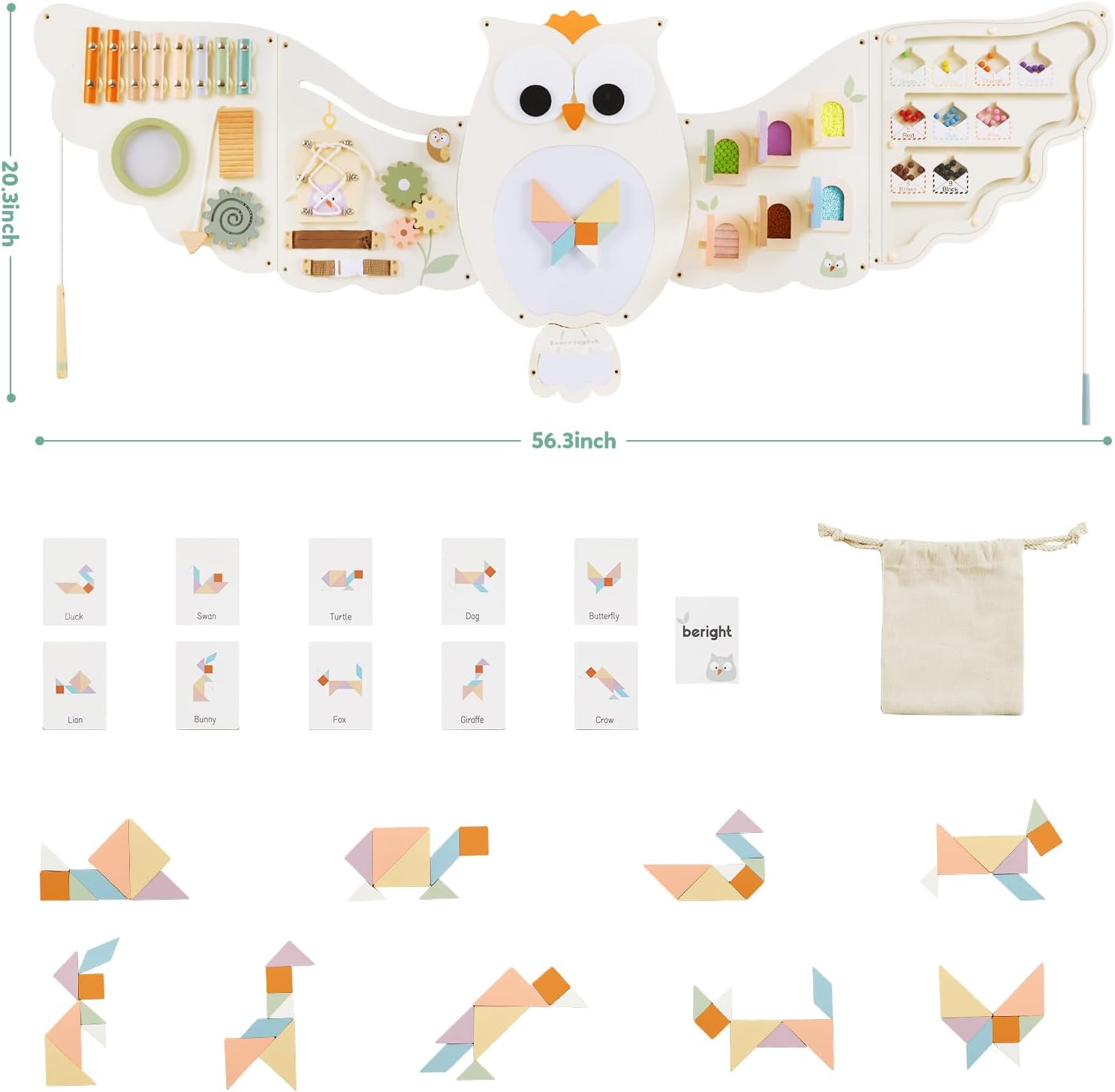 Beright Owl Activity Wall Busy Board Panels, Montessori Sensory Toys, Toddler Learning Activity Center, Perfect for Toddler Playroom & Children's Daycare, White - Image 3