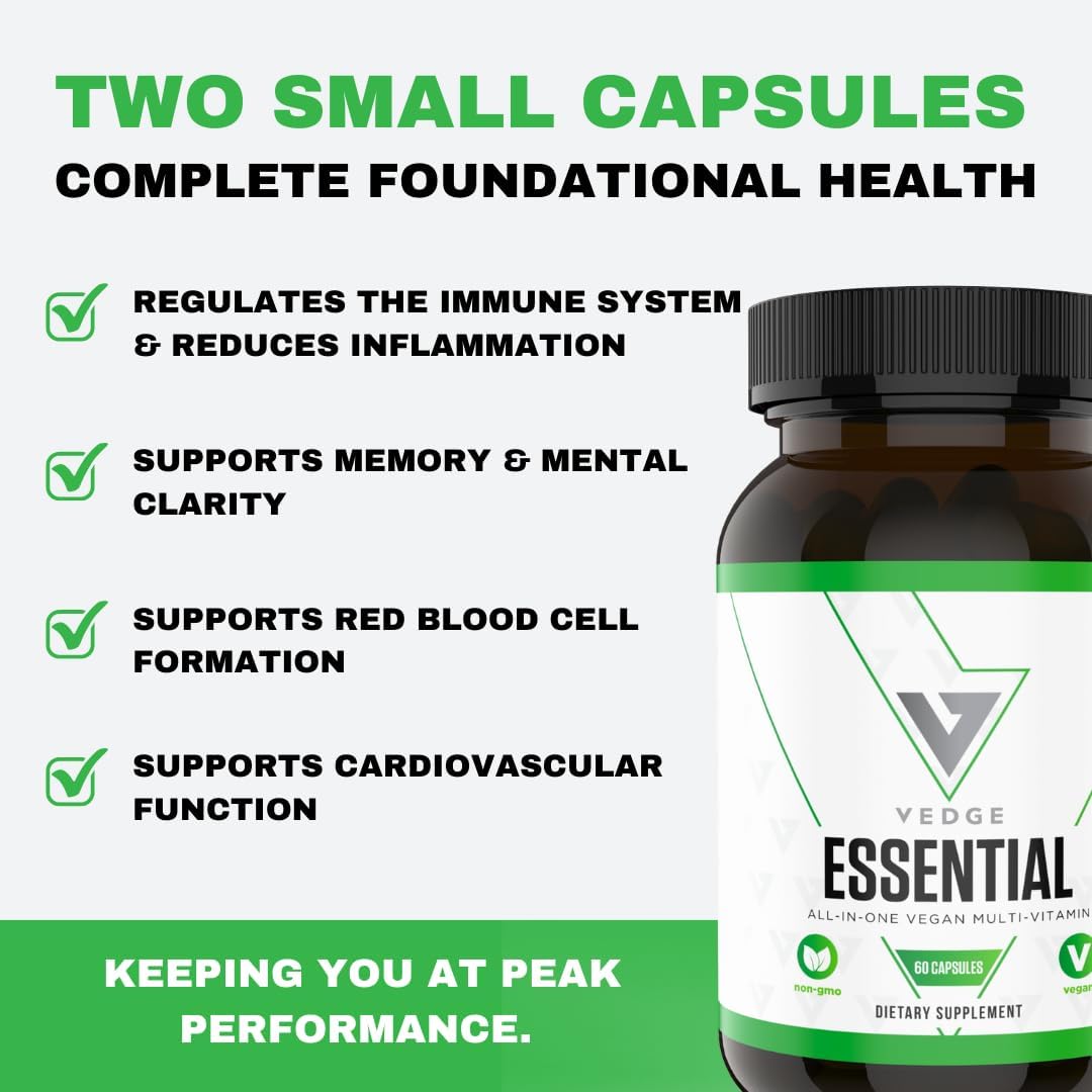 vedge Vegan Omega 3 - Daily Multivitamin Contains Vitamin D, Vitamin B12, Algal Oil for Vegan EPA & DHA - Natural Vitamins, Minerals - 30 Day Supply Nutrition Essential - Image 6