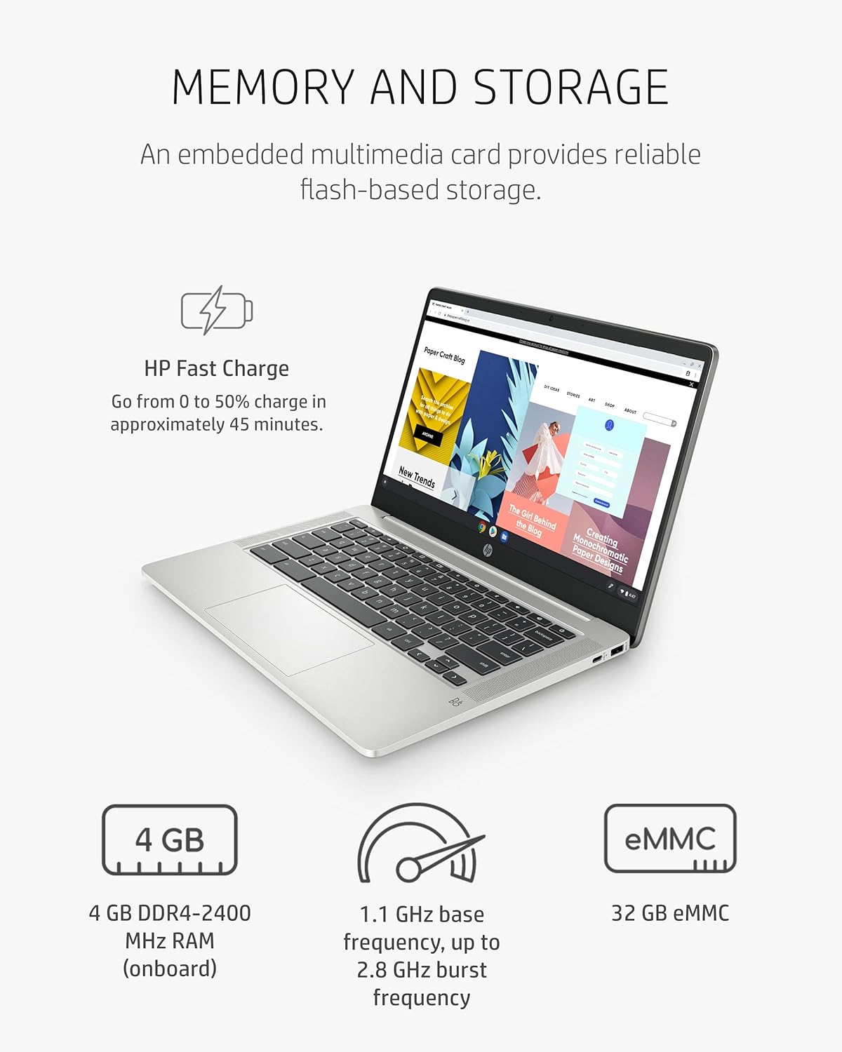 HP Chromebook 14 Laptop, Intel Celeron N4020, 4 GB RAM, 32 GB eMMC, 14” HD Micro-Edge Display, Chrome OS, Thin & Portable, 4K Graphics, Backlit Ash Gray Keyboard (14a-na0024nr, 2021, Mineral Silver) - Image 4