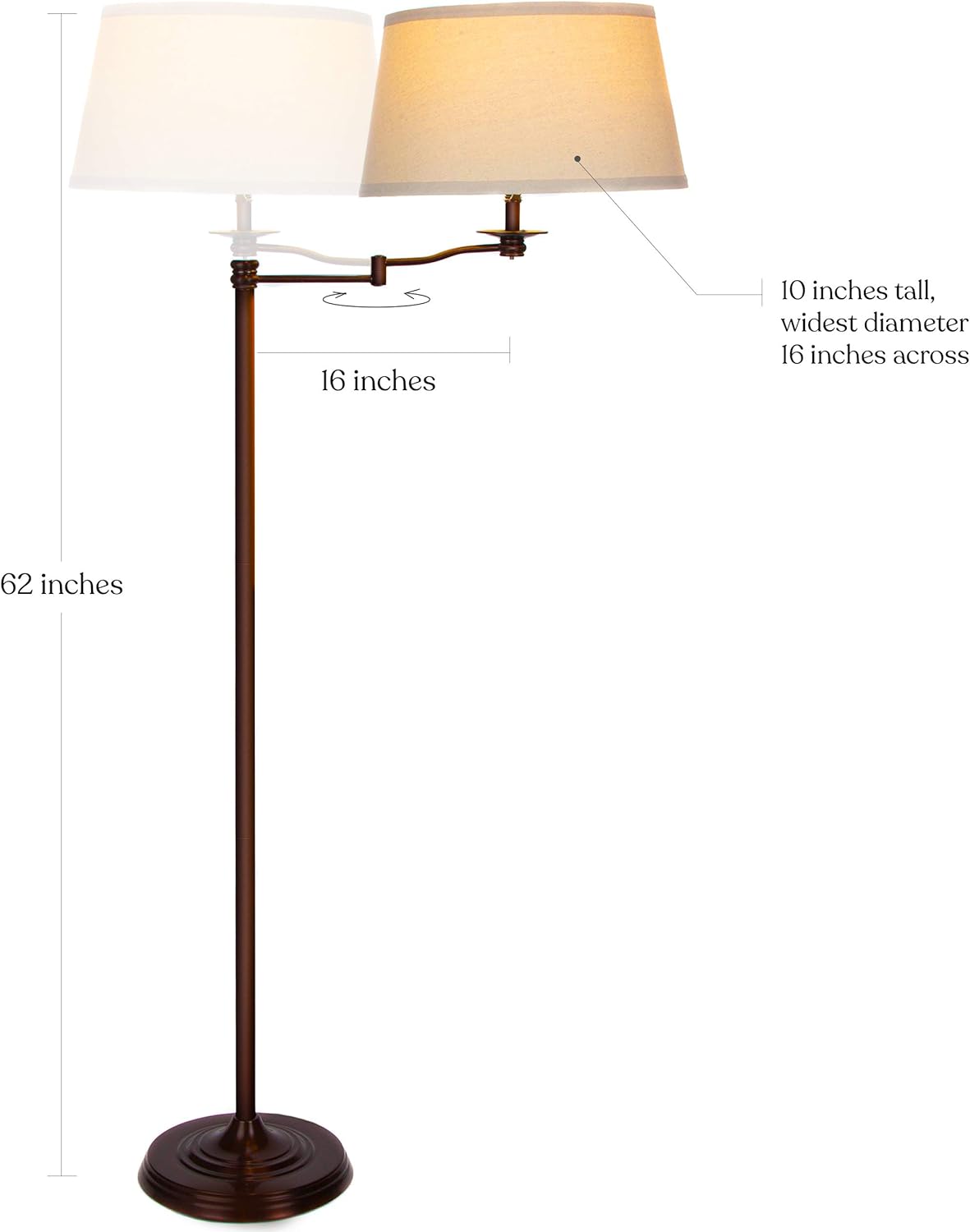 Brightech Caden LED Floor Lamp - Tall Standing Lamp with Swing Arm for Living Rooms & Offices - Industrial Bronze - Image 3