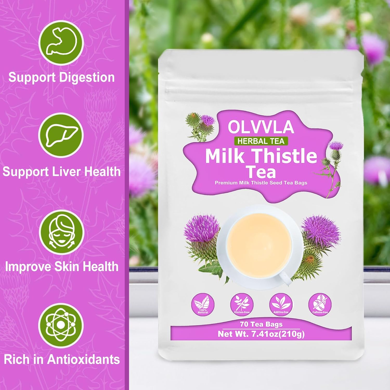Olvvla - Premium Milk Thistle Tea Bags - 3g X 70 Count - 100% Pure Natural Milk Thistle Seed Herbal Tea - Caffeine-free - Non-GMO - Image 9