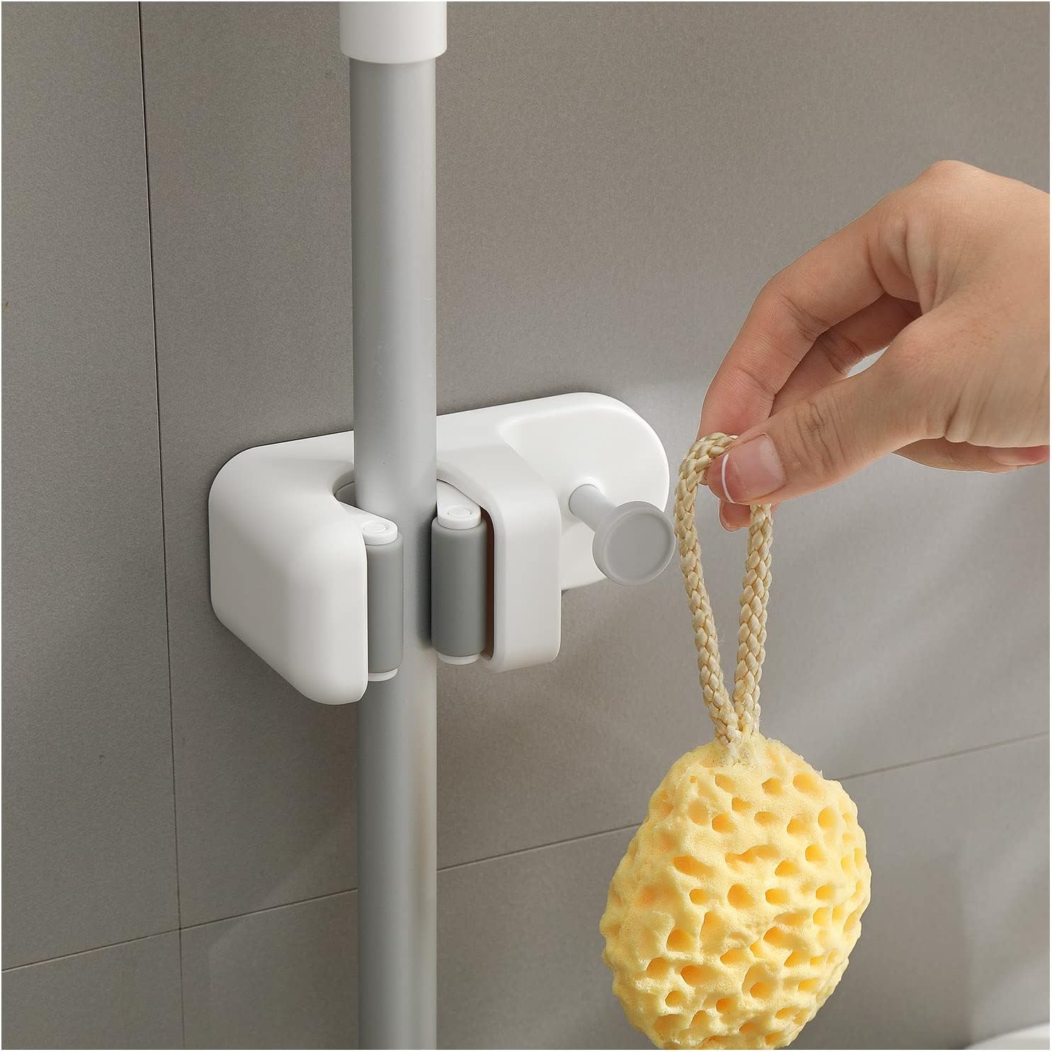 BEZOX Mop Holder with Hook - Drill Free Wall Mount Broom Gripper, Cleaning Supplies Organizer Utility Holder - 1PCS - Image 2