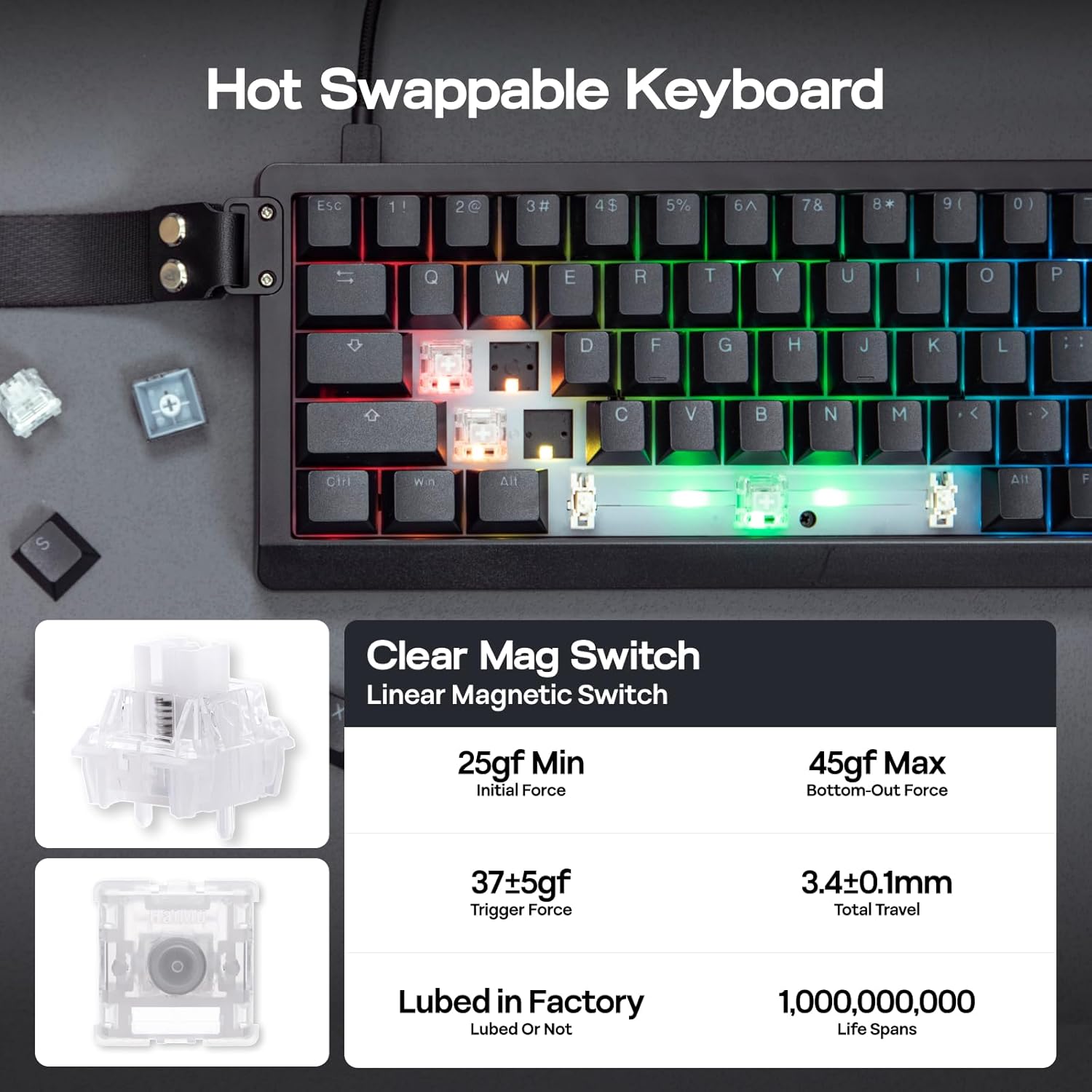 EPOMAKER HE68 Lite Hall Effect Gaming Keyboard, 8k Polling & 128K Scan Rate, 0.01mm Adjustable Trigger, 0.125ms Latency, 5-Layer Sound-Dampened, Snap Key, SOCD, A-RGB, Wired, Mac Software (Black) - Image 7