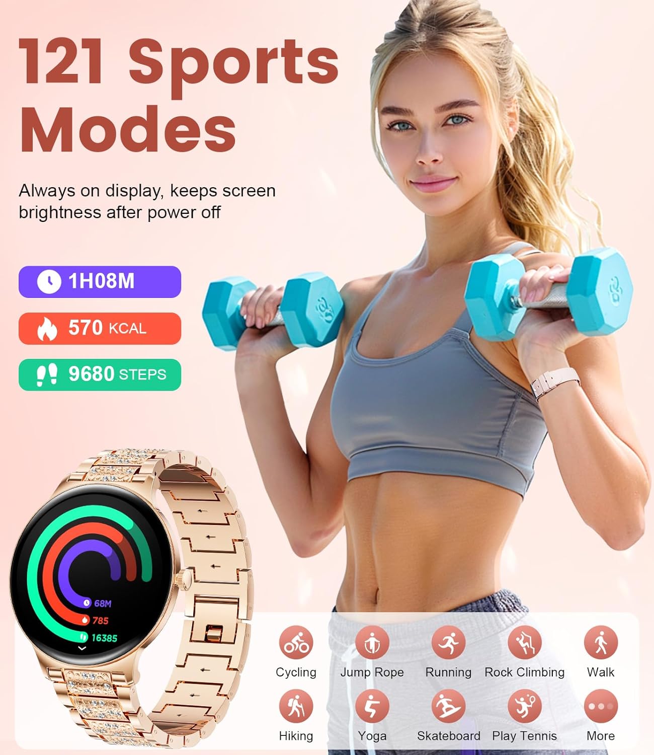 LIGE Smart Watch for Women(2 Bands), 1.43" HD AMOLED Slim Smartwatch for Android iOS,Fitness Tracker with 120+ Sport Modes/IP68 Waterproof/Sleep Monitor,Rose Gold - Image 8