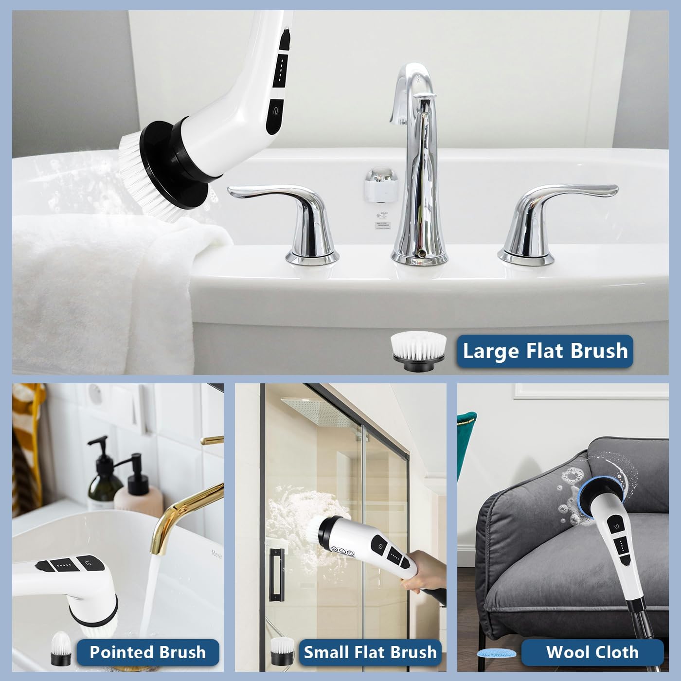 Electric Spin Scrubber,Cordless Cleaning Brush Spin Scrubber,Power Scrubber 2 Adjustable Speeds,7 Replaceable Brush Heads (White) - Image 5